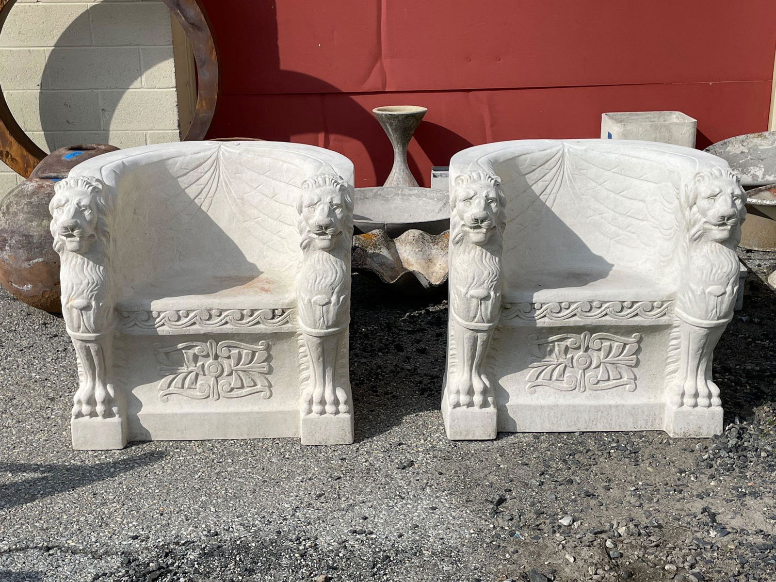 Pair of Cast Stone Lion Garden Chairs (1 of 5)