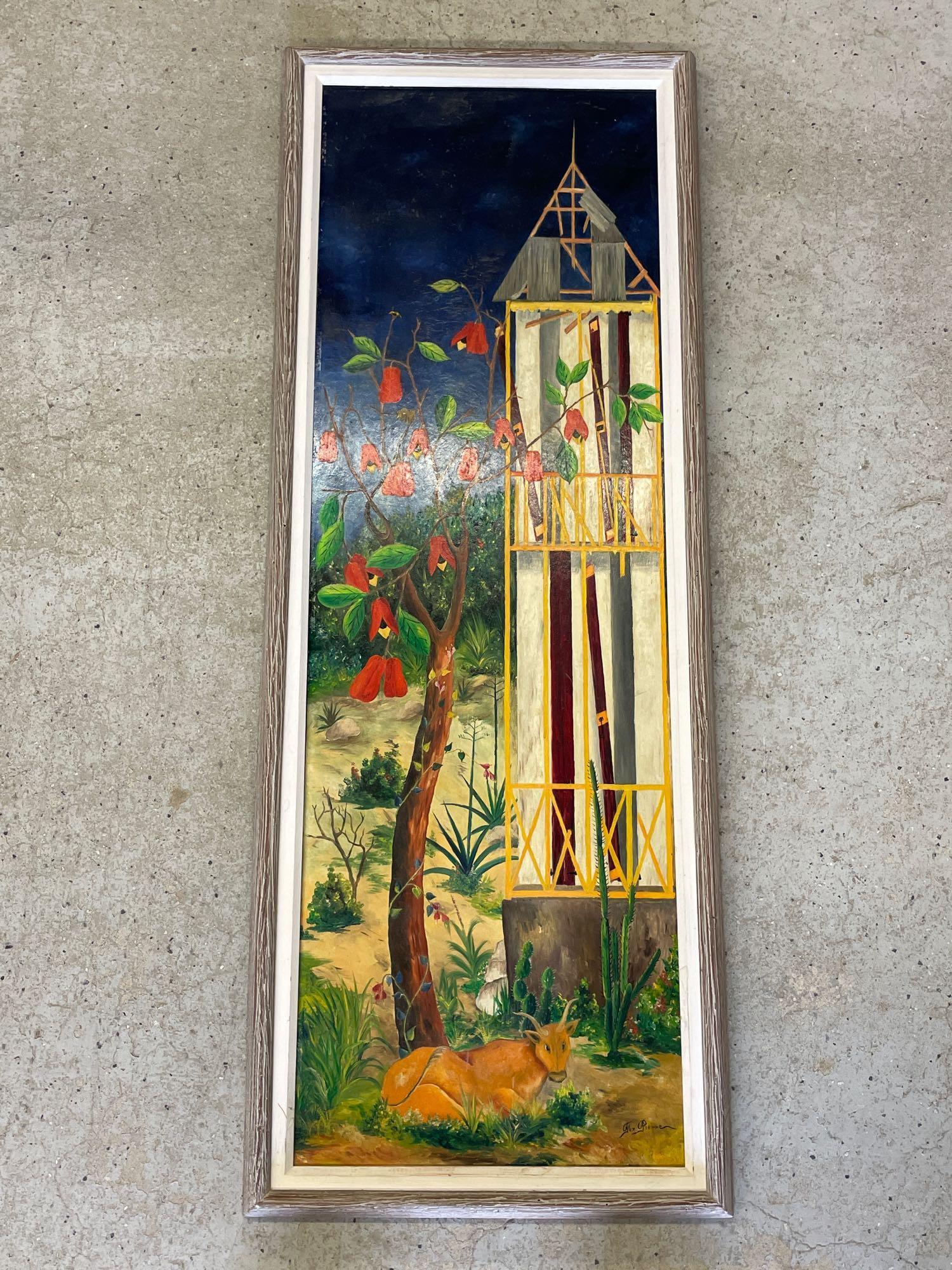 Fernand Pierre. Oil/Panel, House with Bull (1 of 5)