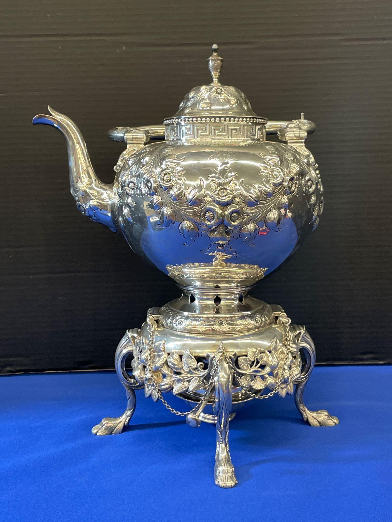 English Repousse Silver Kettle on Stand (1 of 9)