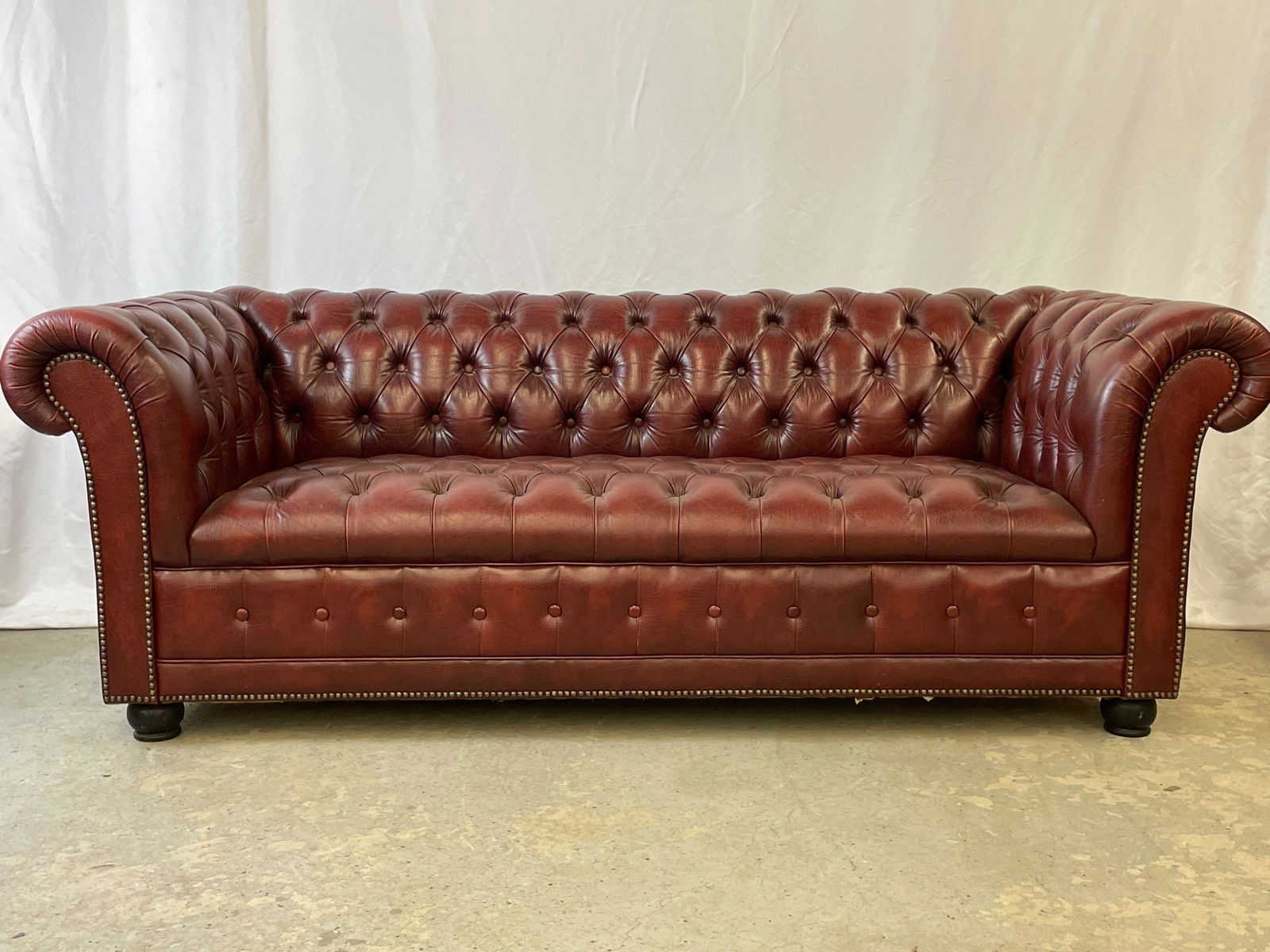 English Burgundy Leather Chesterfield Sofa (1 of 7)