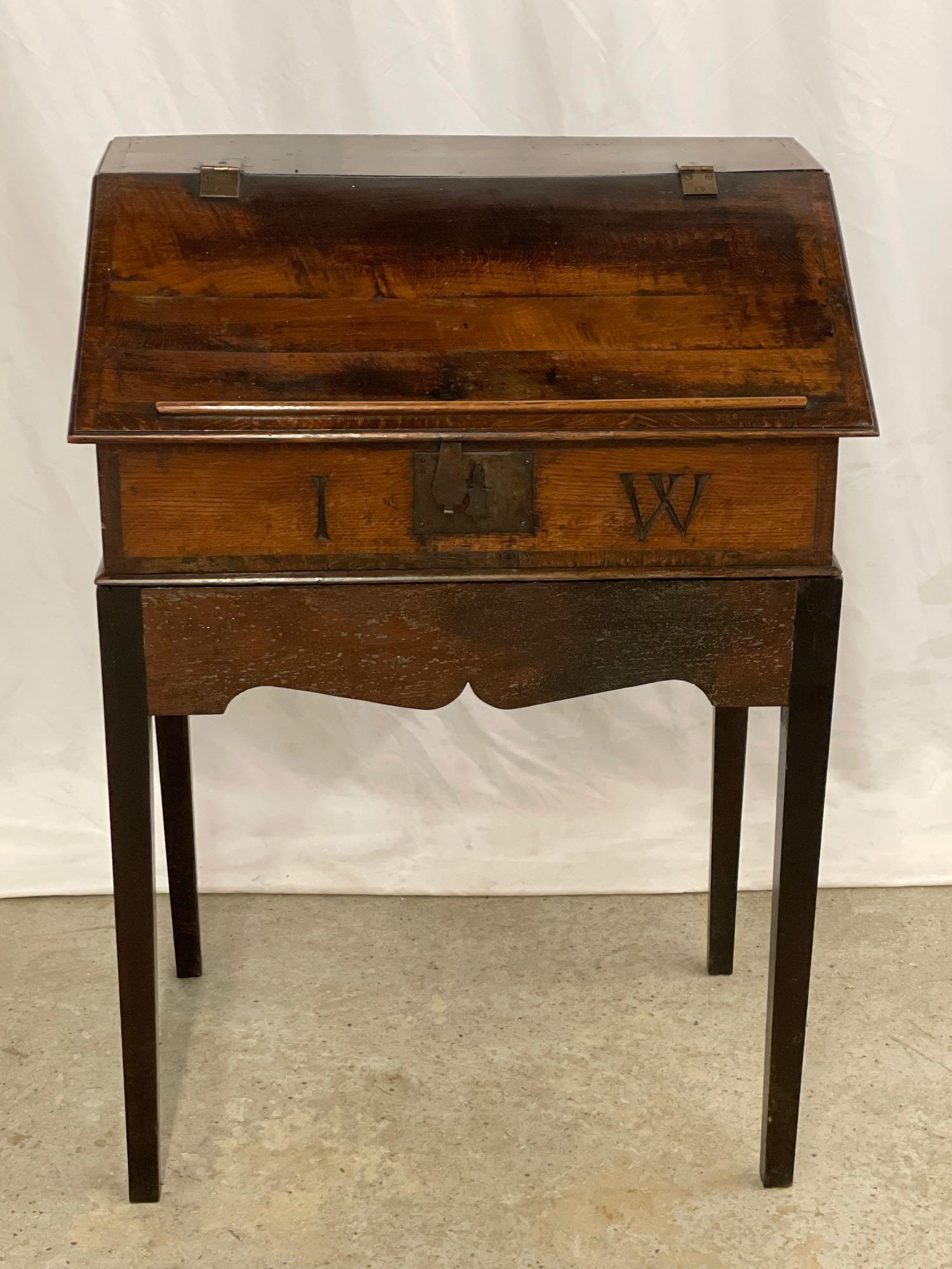 English Oak Slant-lid Desk on Stand (1 of 6)