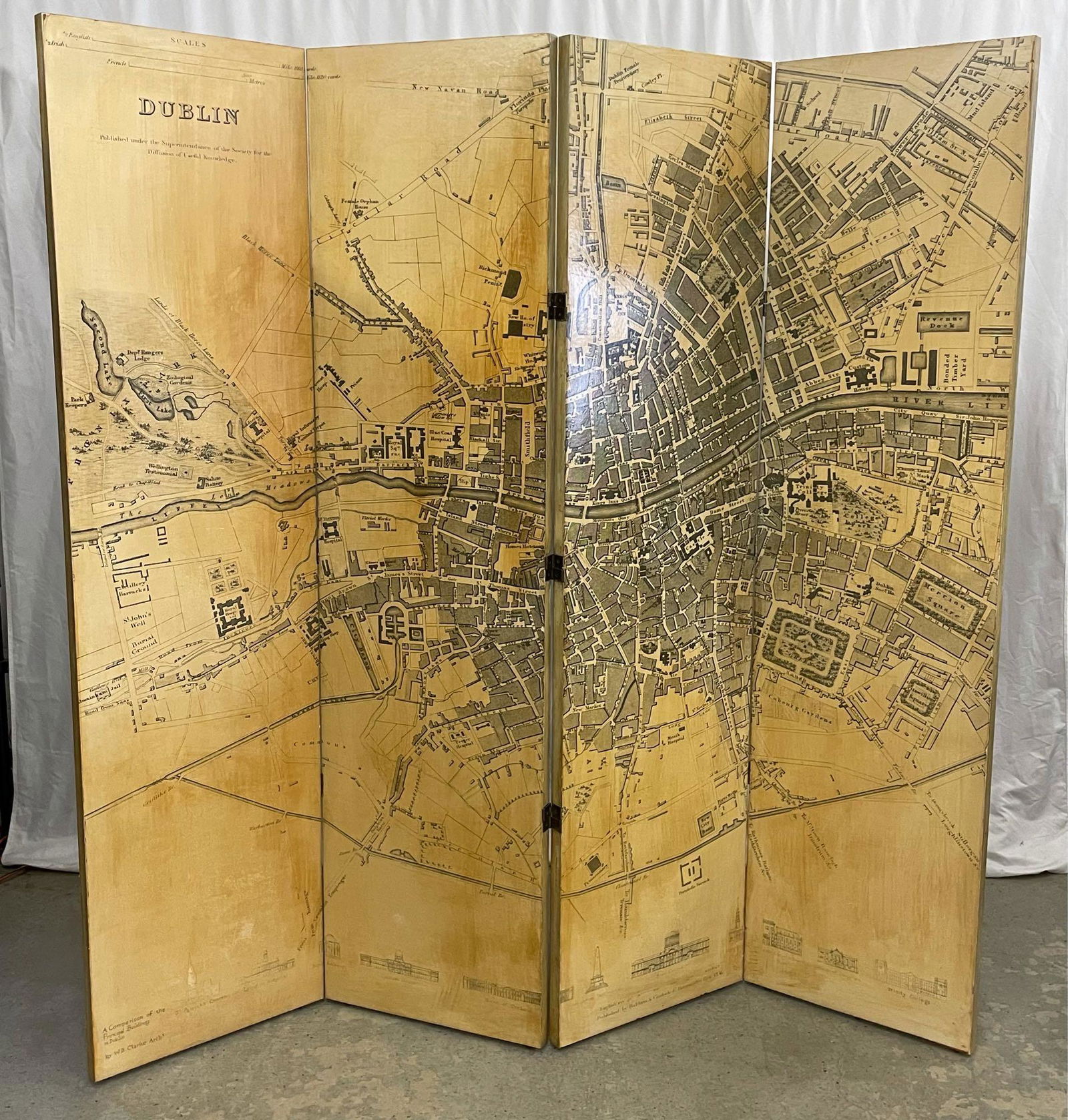 Vintage Dublin Map-decorated Room Divider Screen (1 of 9)