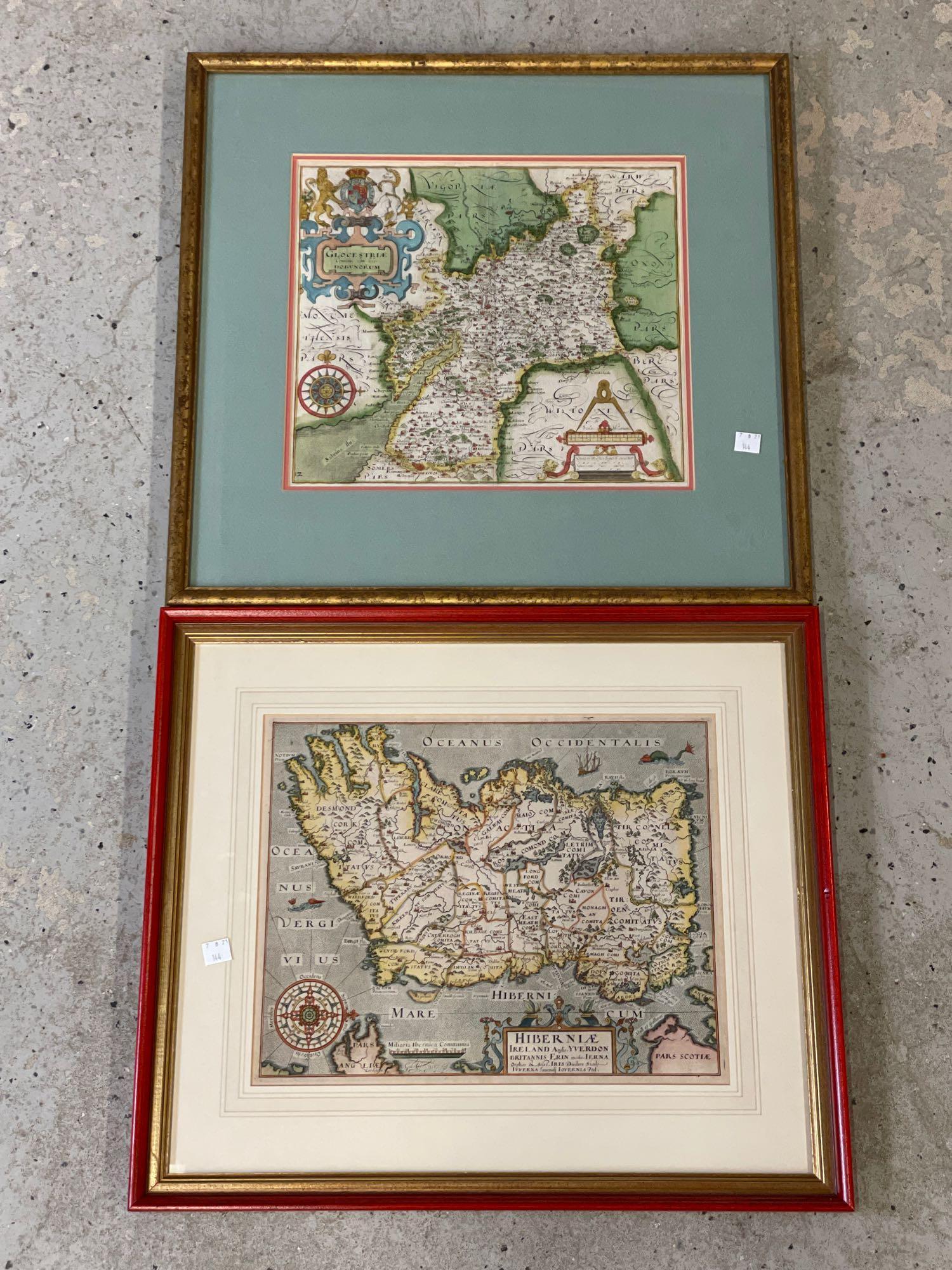 Two Early Engraved Maps: Ireland & Gloucestershire (1 of 5)