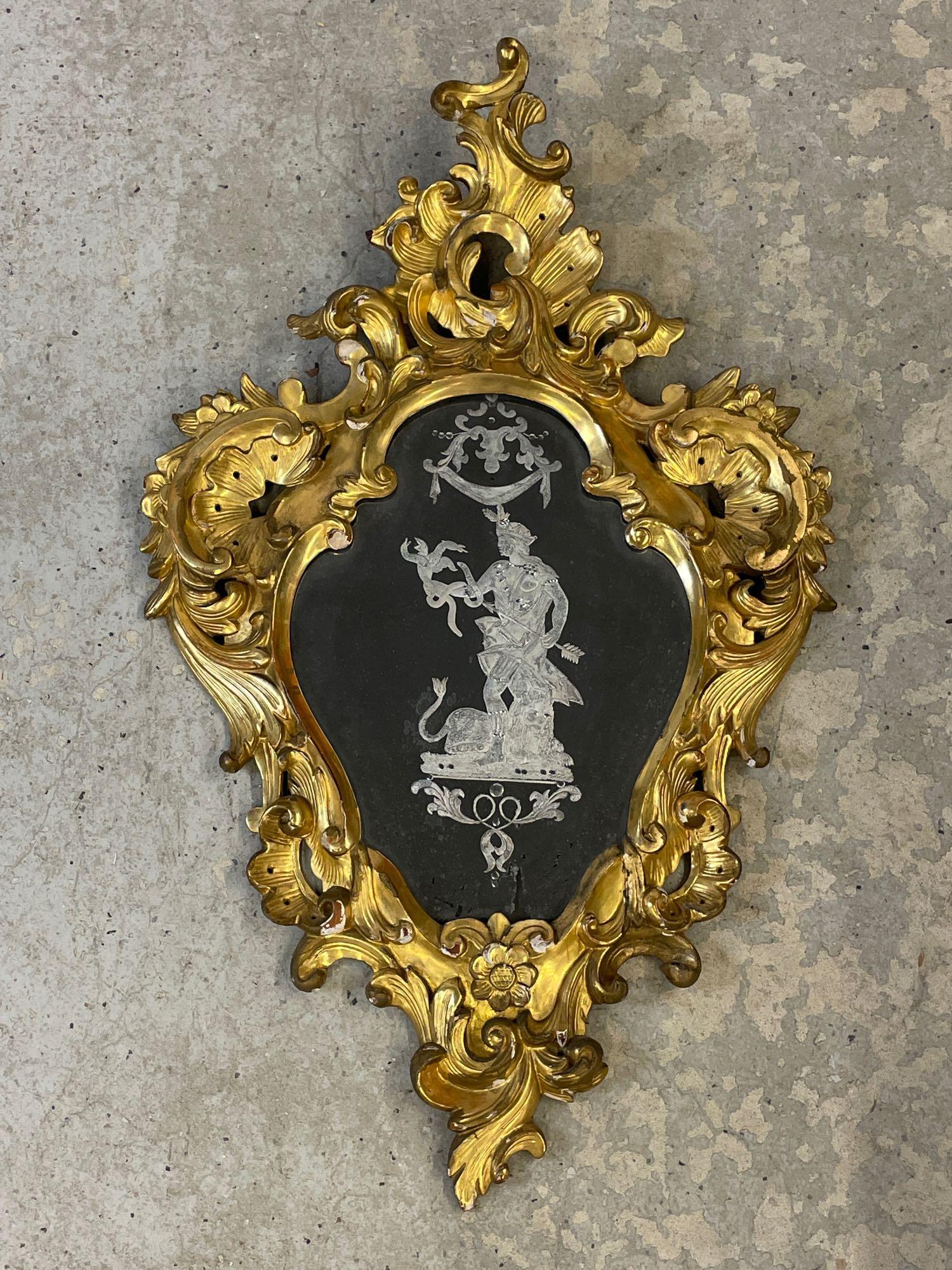 Fine Continental Figural Etched Giltwood Mirror (1 of 3)