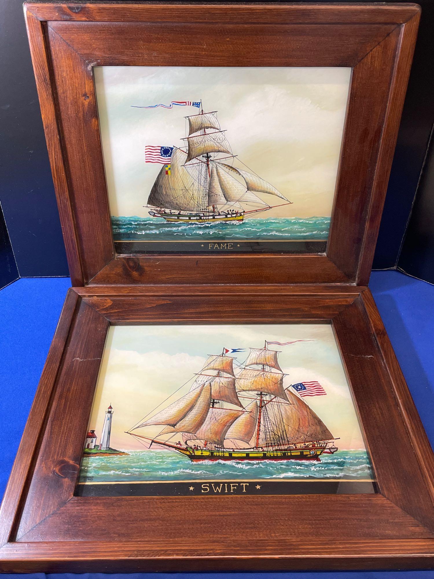 Two Milton Bond Paintings on Glass, Seascapes (1 of 5)