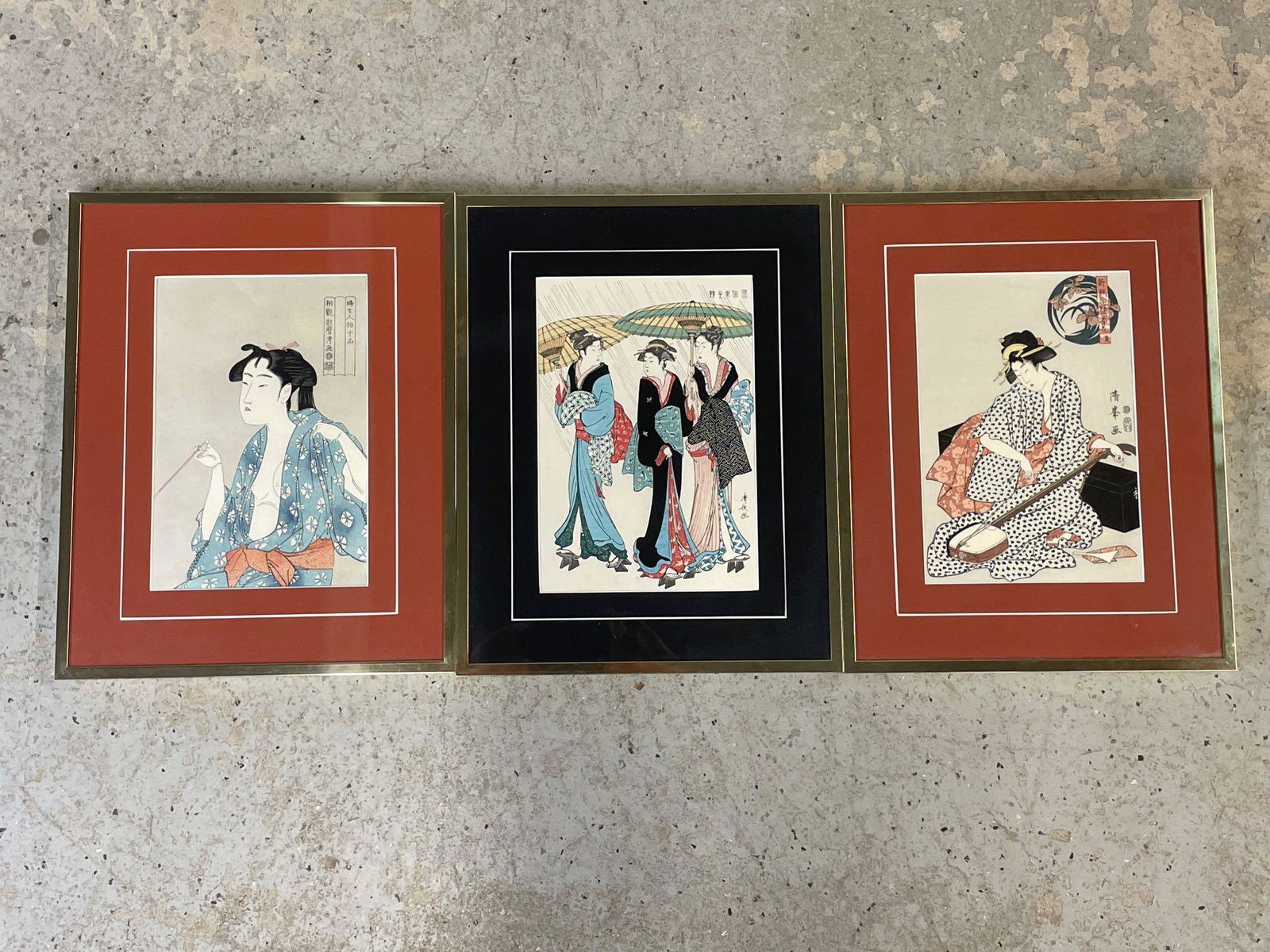Three Framed Japanese Woodblock Prints (1 of 7)