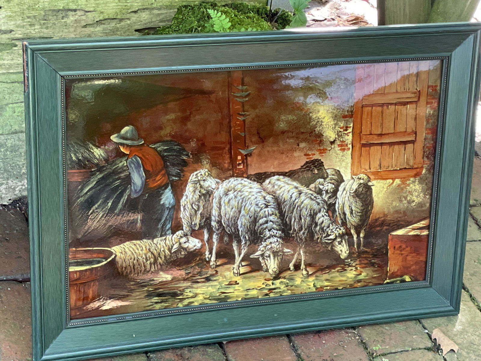 Framed Porcelain Plaque of Sheep (1 of 4)