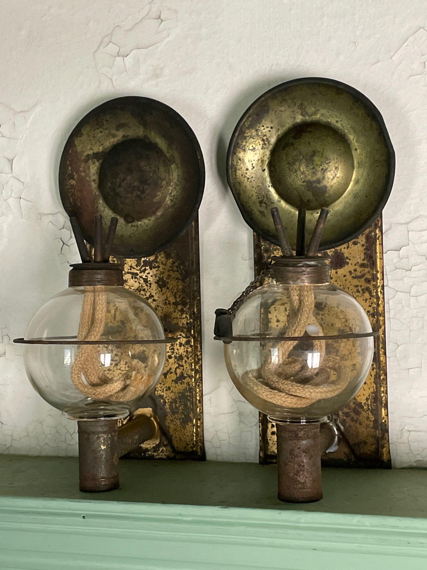 Rare Pair of Blown Glass and Tin Wall Sconces (1 of 5)
