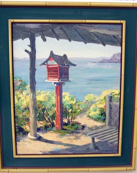 Arrah Lee Gaul, Oil/Canvas.: Landscape of Atami Bay. 20" x 16.