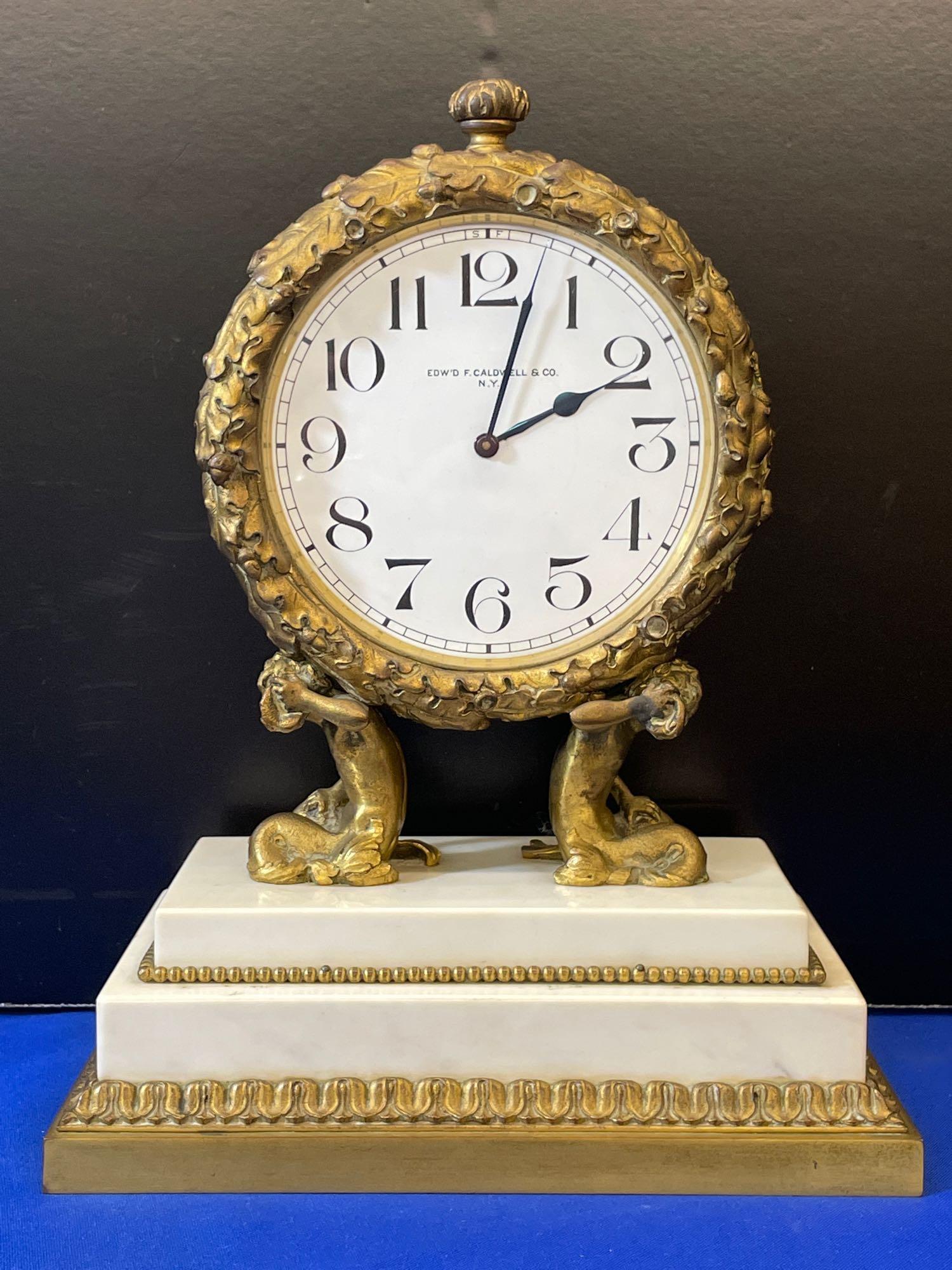 Edward Caldwell Bronze and Marble Mantel Clock (1 of 7)