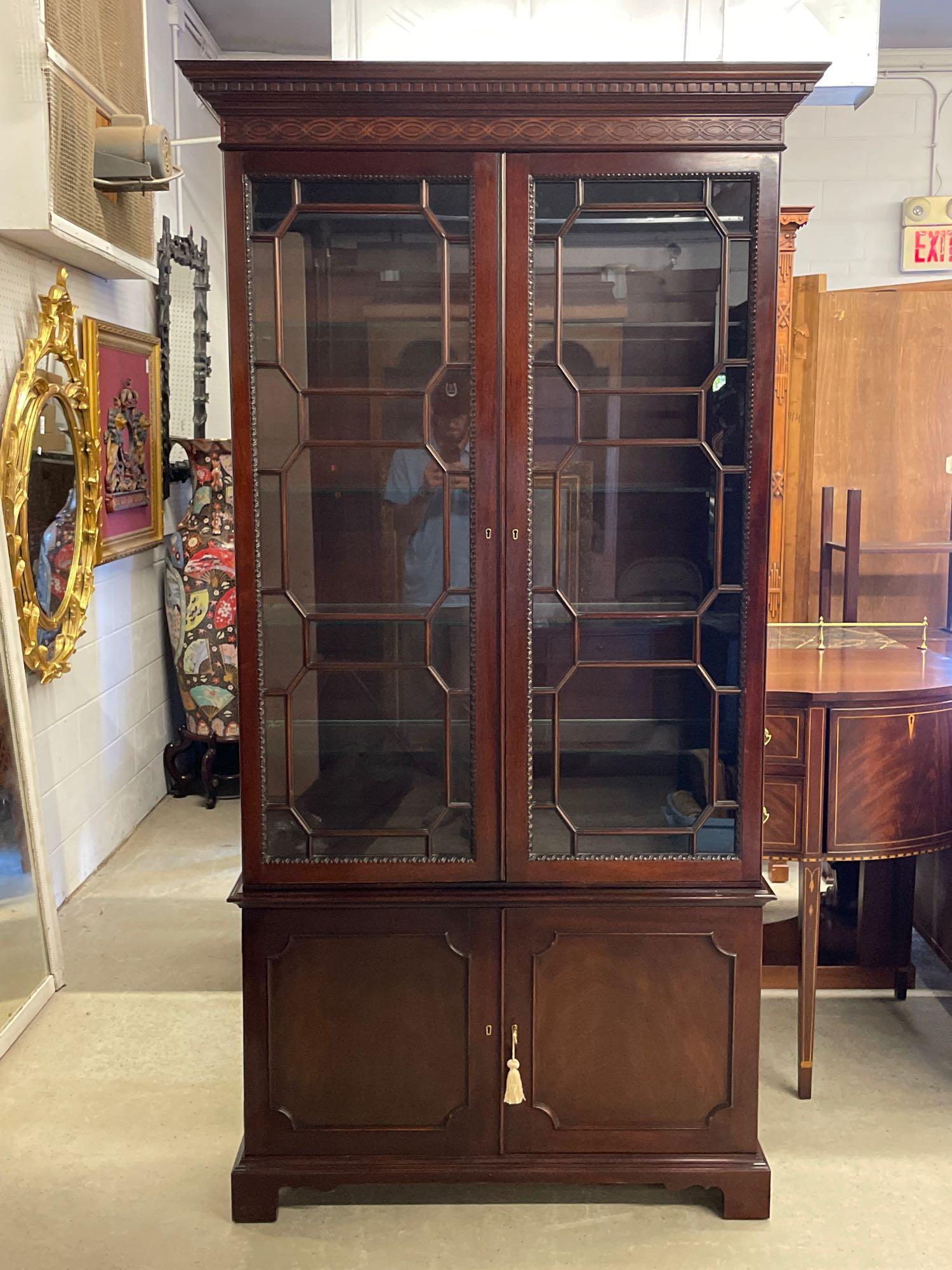 Two-pc. Chippendale-style Mahogany Crystal Cabinet (1 of 7)