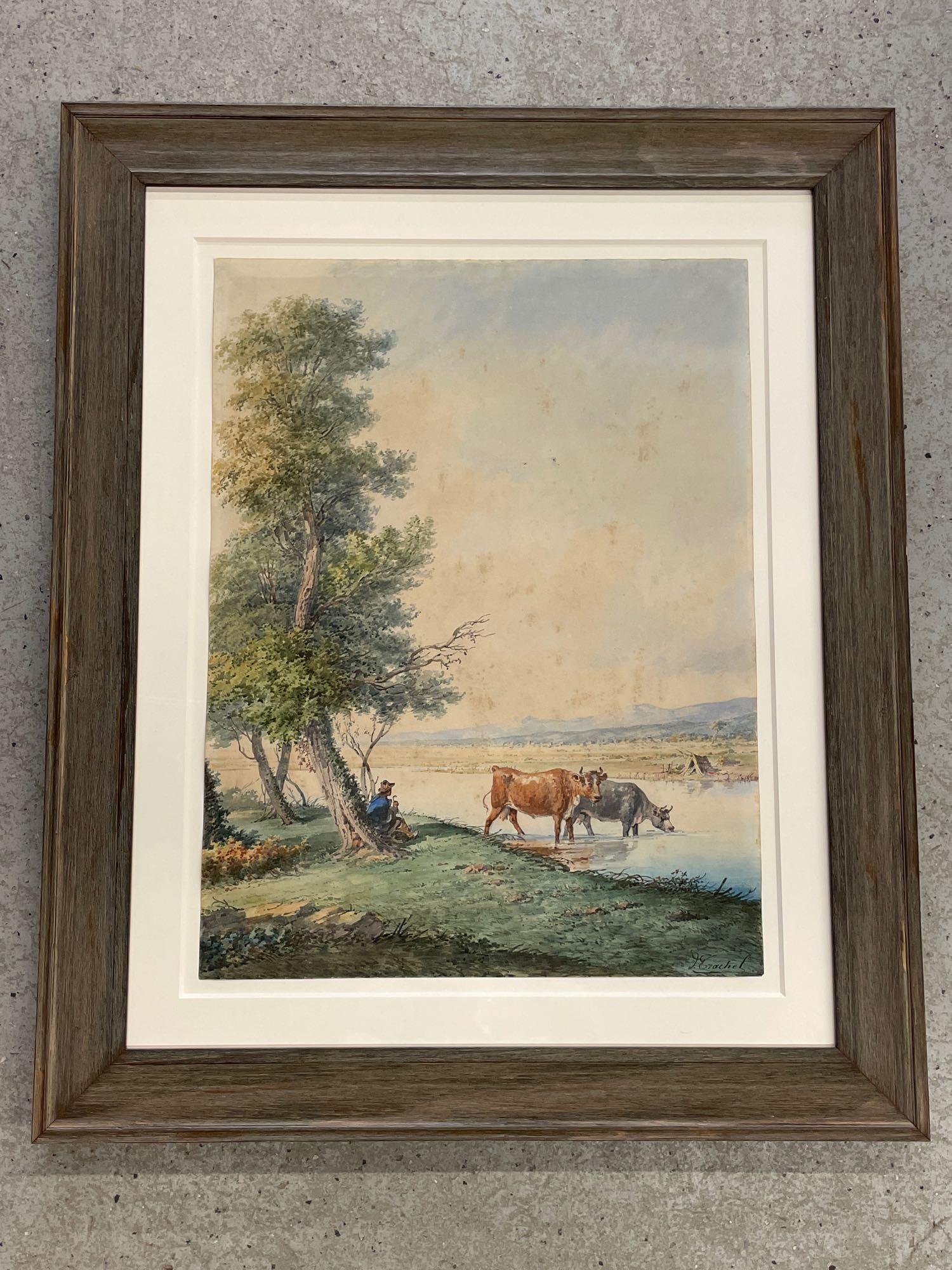 Dominique Trachel. Watercolor, Pastoral Landscape (1 of 5)