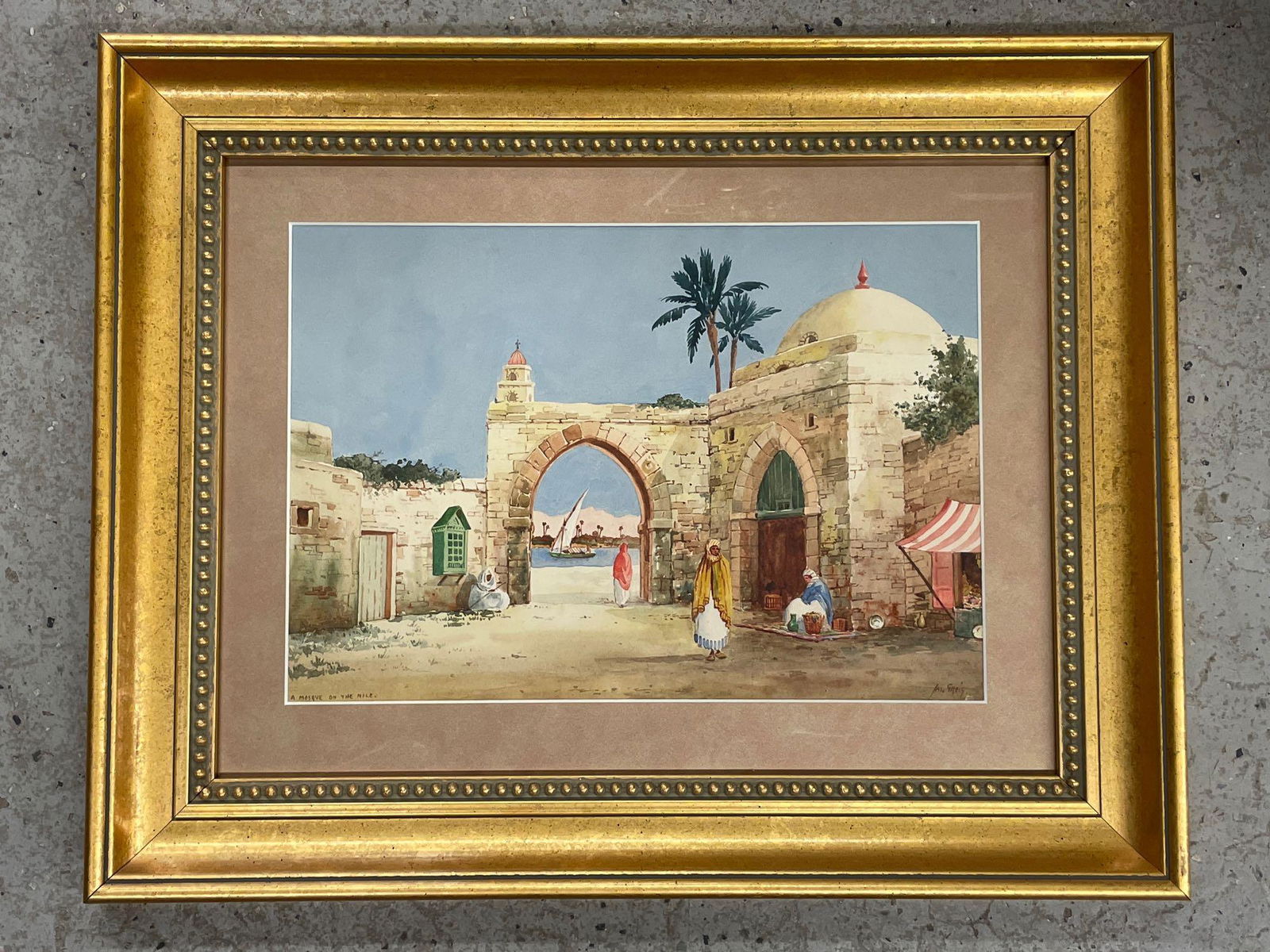 James Greig. Watercolor, A Mosque On The Nile (1 of 5)