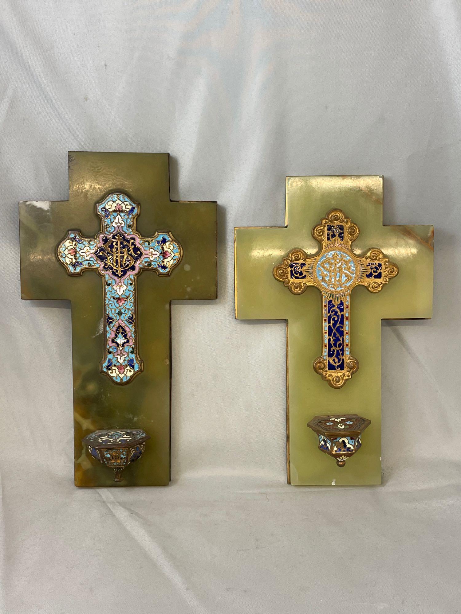 Two Champleve and Onyx Holy Water Fonts (1 of 4)