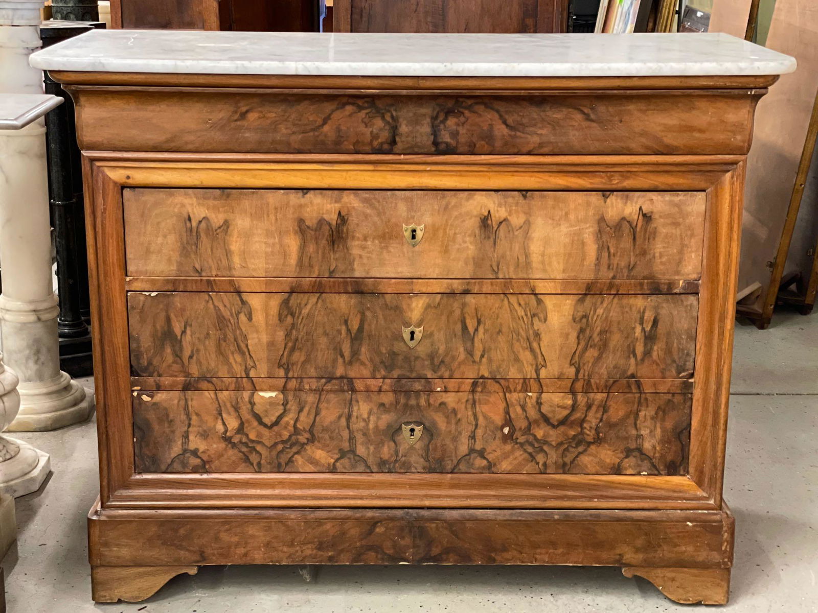 19th C. French Burl Walnut Marble-Top Commode (1 of 7)