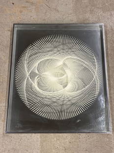 Greg Copeland. Modernist Op Art Wall Mirror: A Greg Copeland modernist op art wall mirror having a layered design, and in a chrome frame. Signed and dated 75. Outside frame: 35-1/2in x 30-1/2in.