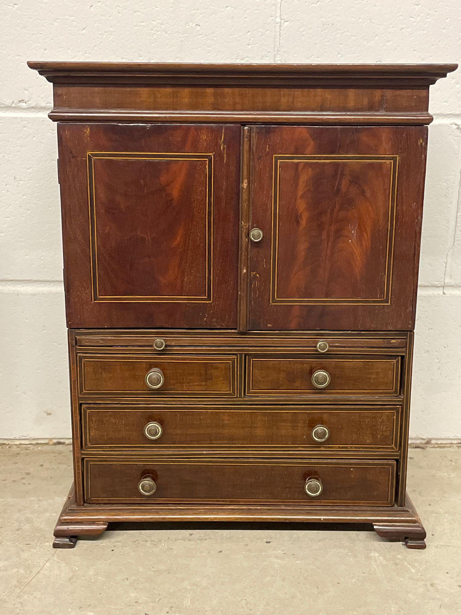 Antique Miniature Banded Mahogany Linen Press (1 of 8)