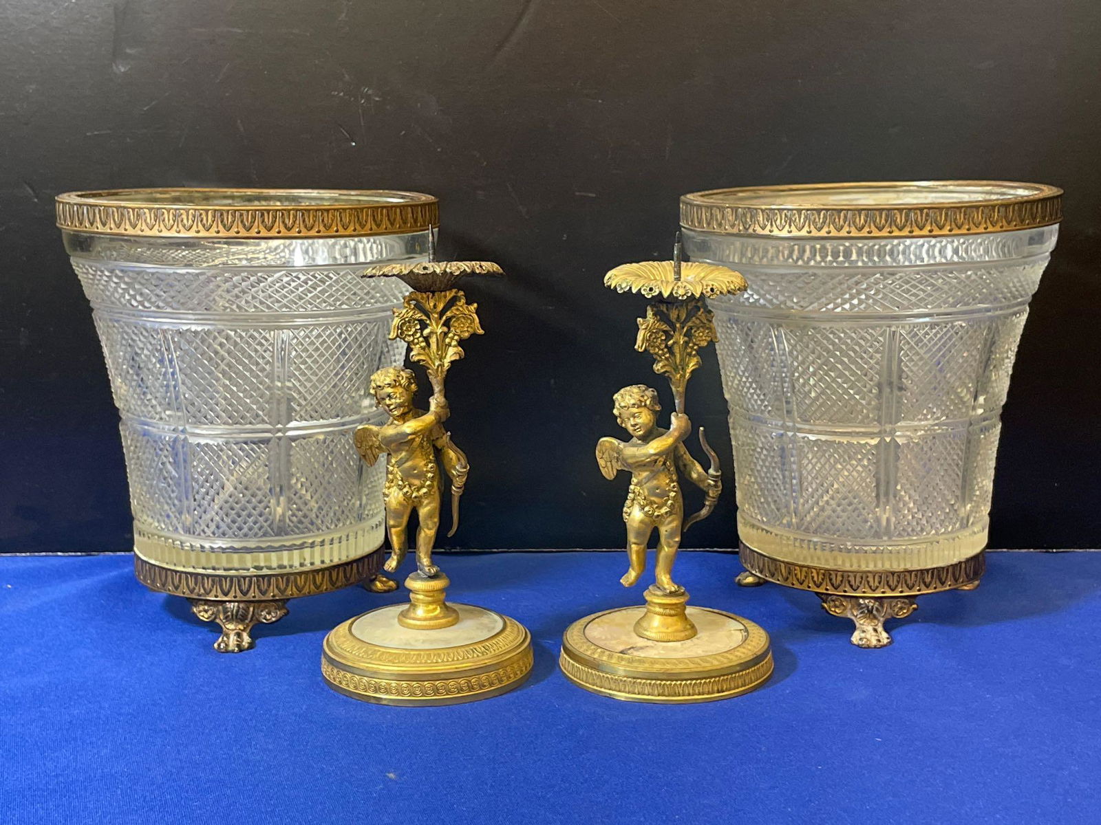 Pair of French Cherub Candlesticks & Cache Pots (1 of 9)