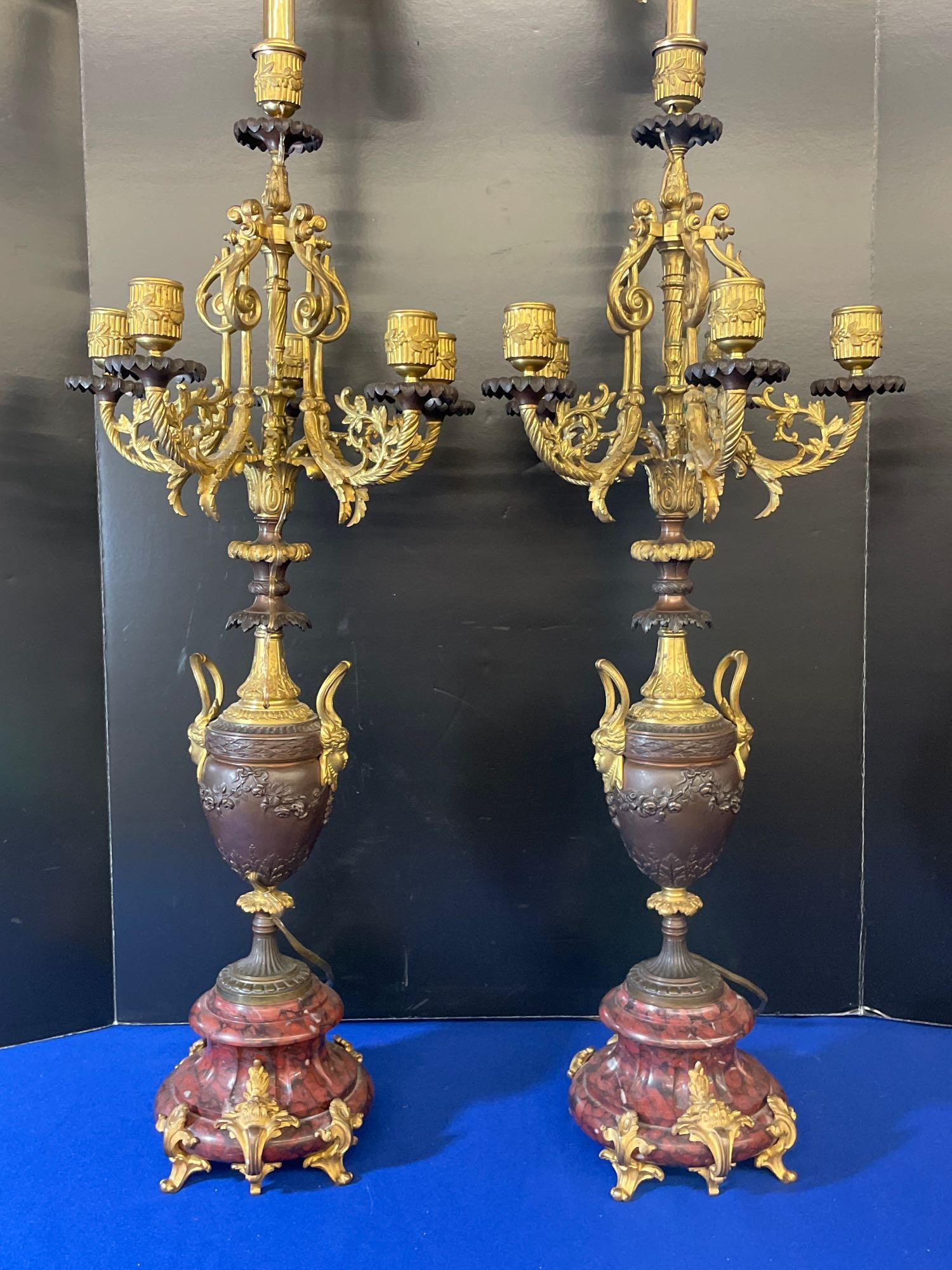 French Gilt & Patinated Bronze Candelabra Lamps (1 of 8)