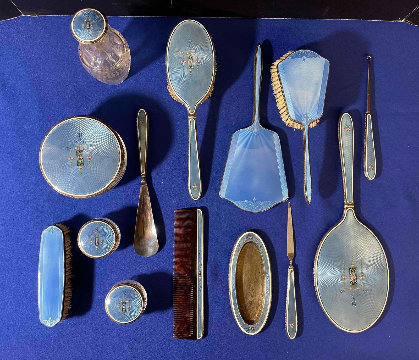 14-Piece Silver Guilloche Enameled Dresser Set (1 of 7)