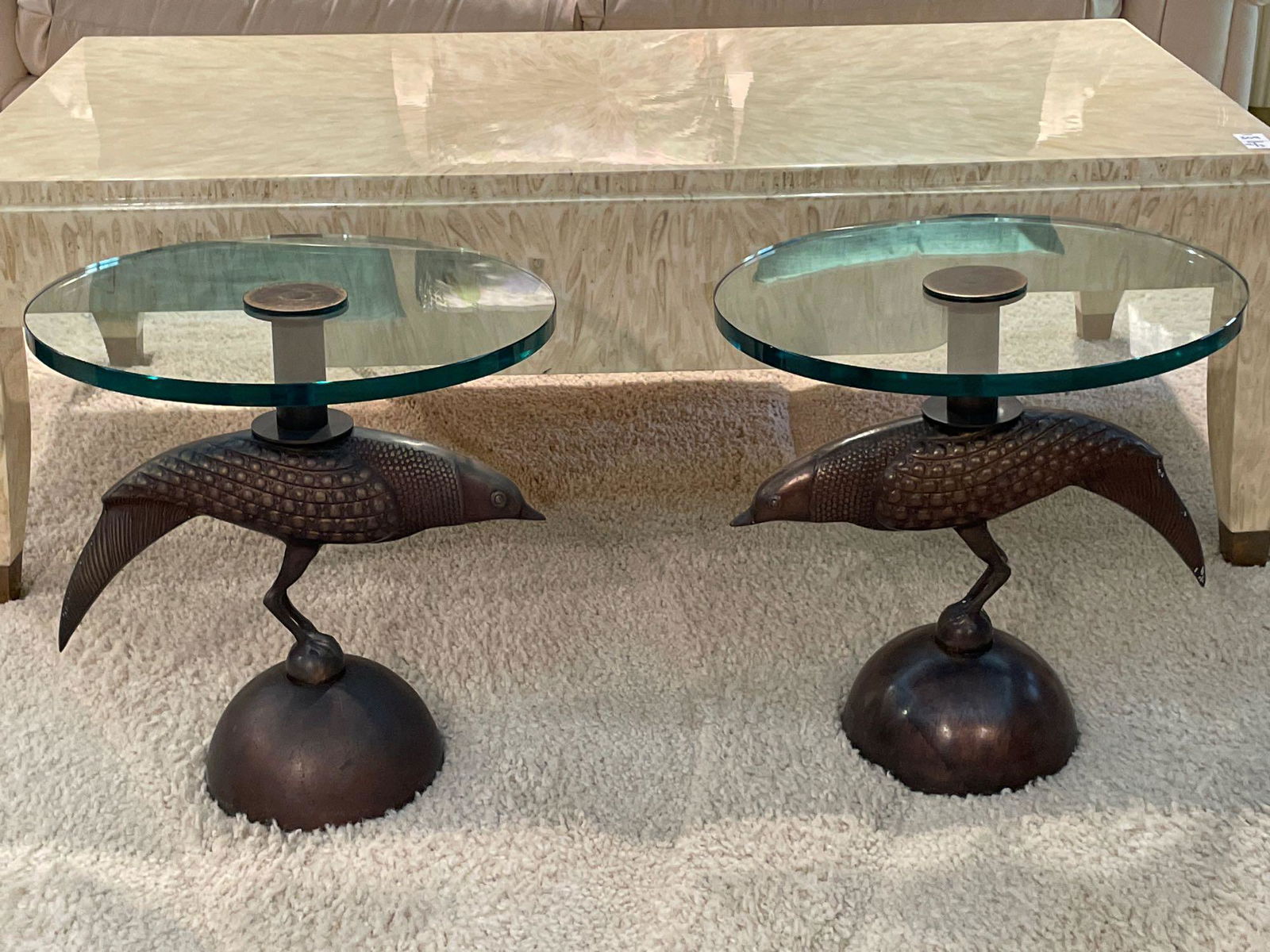 Pair of Decorator Bronze Bird-Base & Glass Tables (1 of 5)