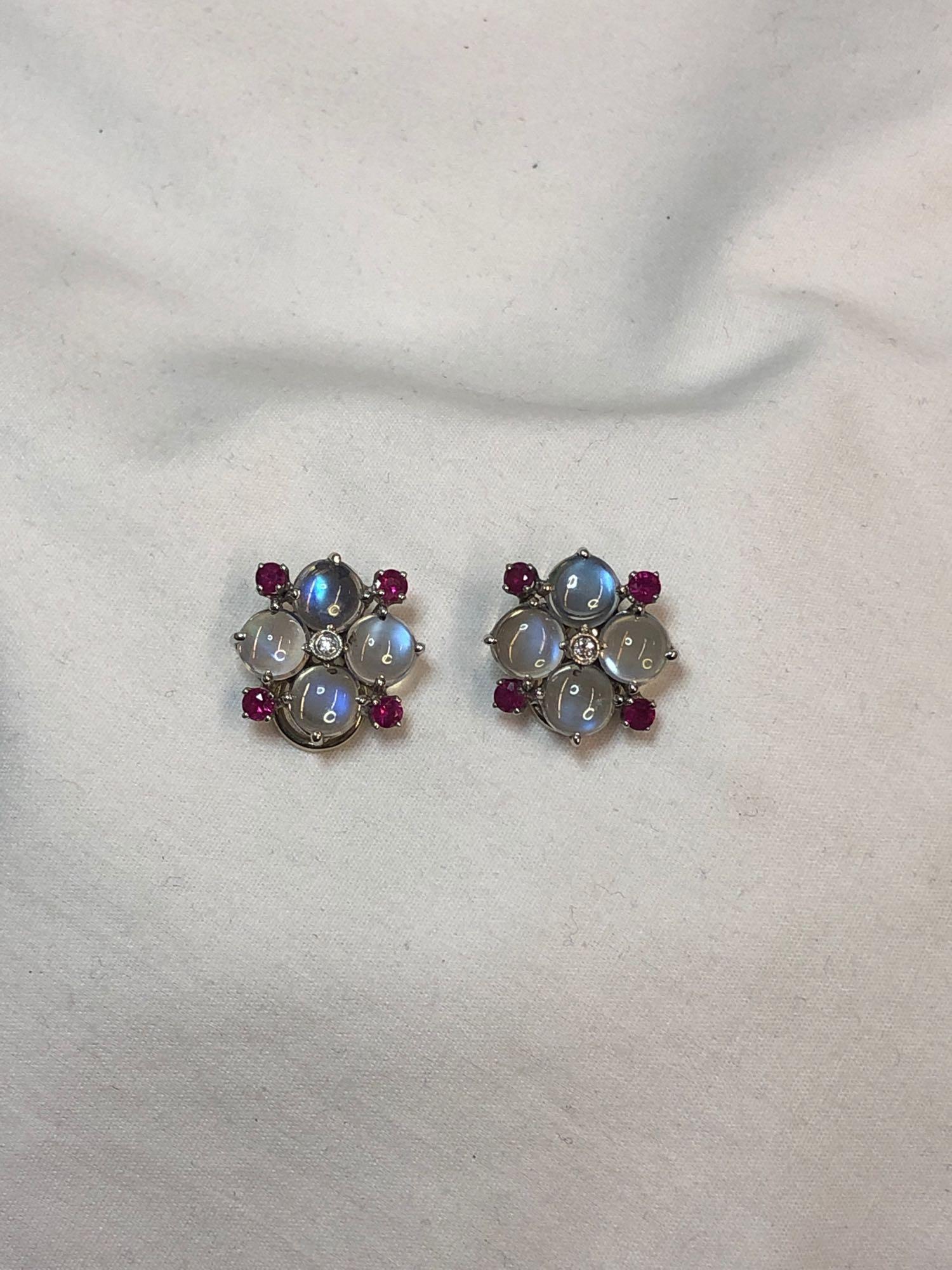 Moonstone, Diamond & Ruby Earrings (1 of 6)