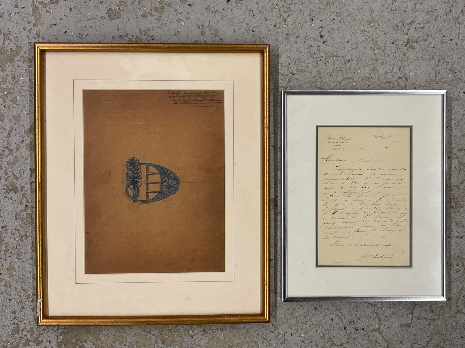 R. Lalique Signed Letter & Drawing (1 of 6)