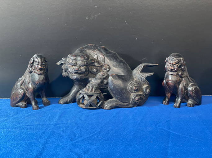 Three Japanese Carved Foo Dog Sculptures Jan 28, 2022 Briggs Auction, Inc. in PA
