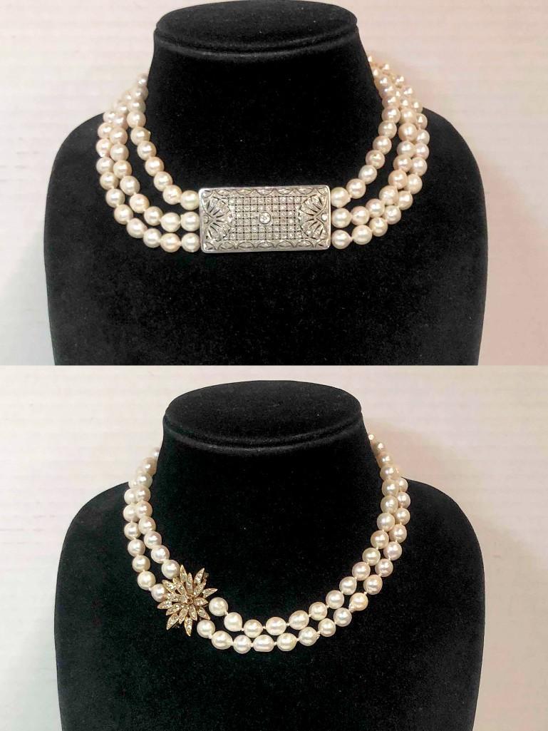 Adjustable Pearl Necklace with Diamond Brooches (1 of 20)
