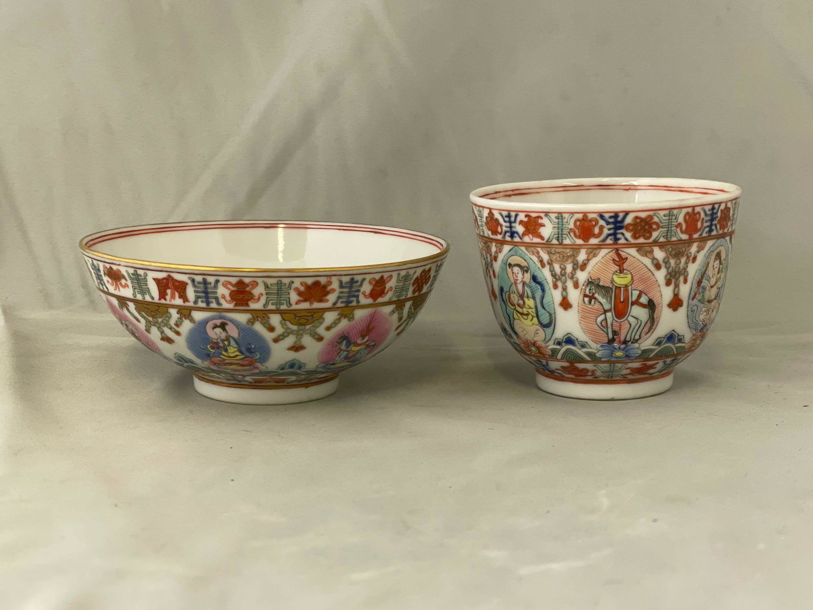 Chinese Famille Rose Baragon Bowl and Cup (1 of 5)