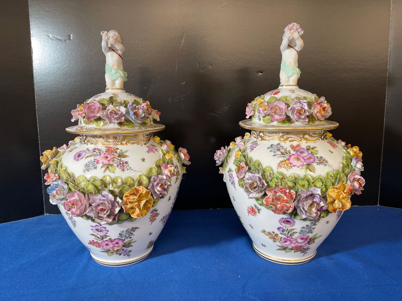 Pair Dresden Porcelain Urns (1 of 4)