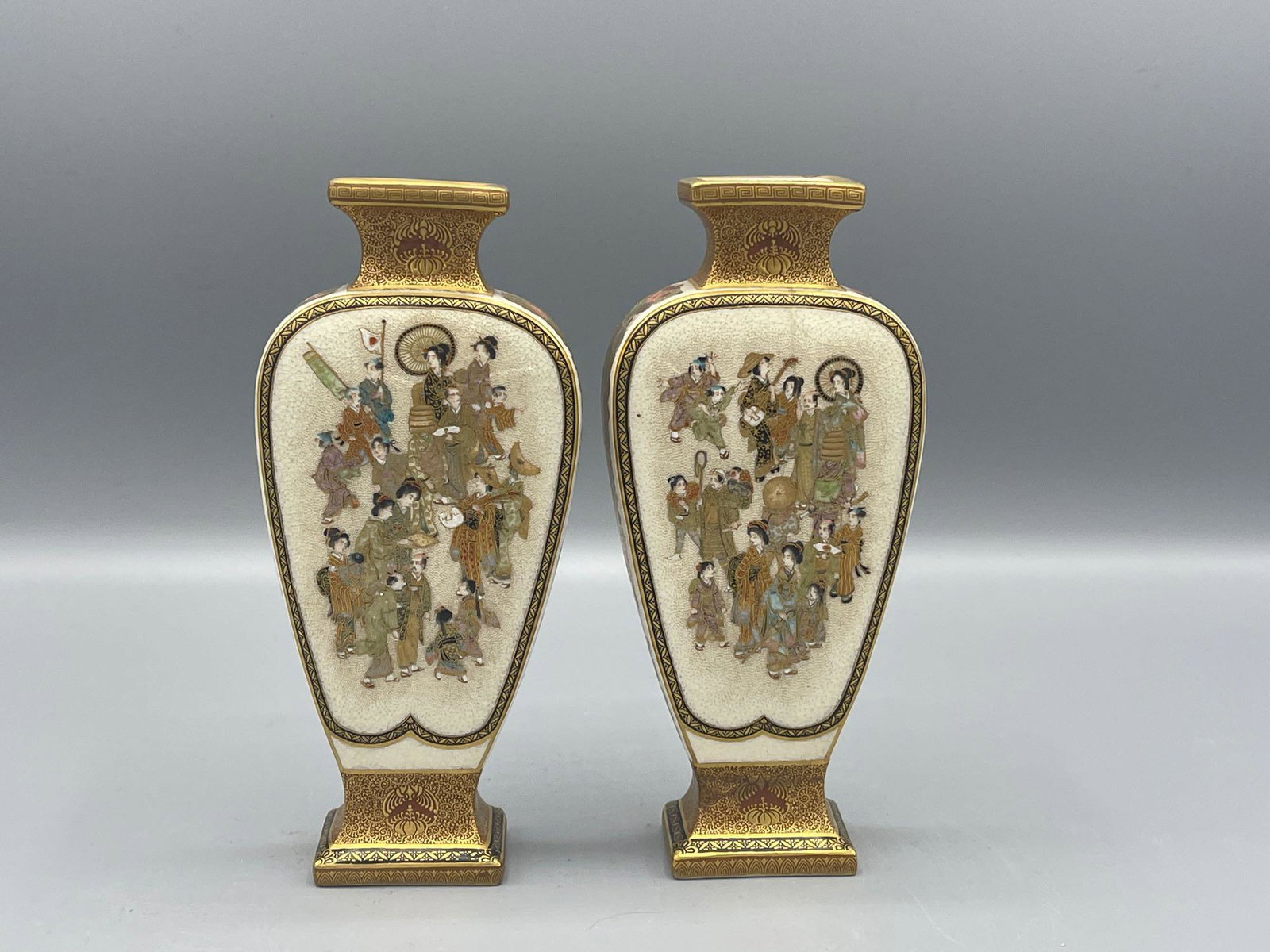 Pair of Signed Japanese Satsuma Vases (1 of 4)