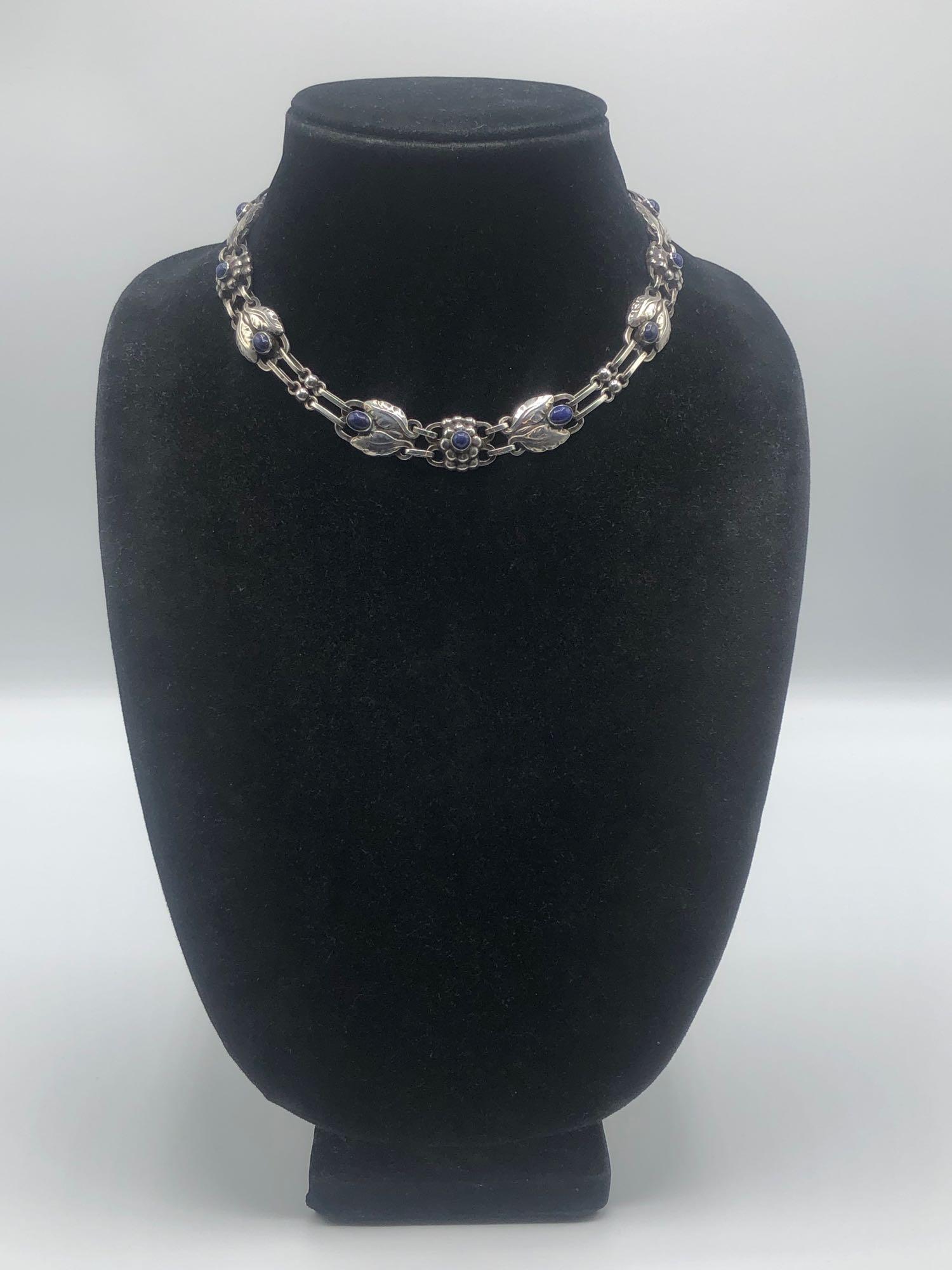 Georg Jensen Silver Lapis Link Necklace (1 of 4)