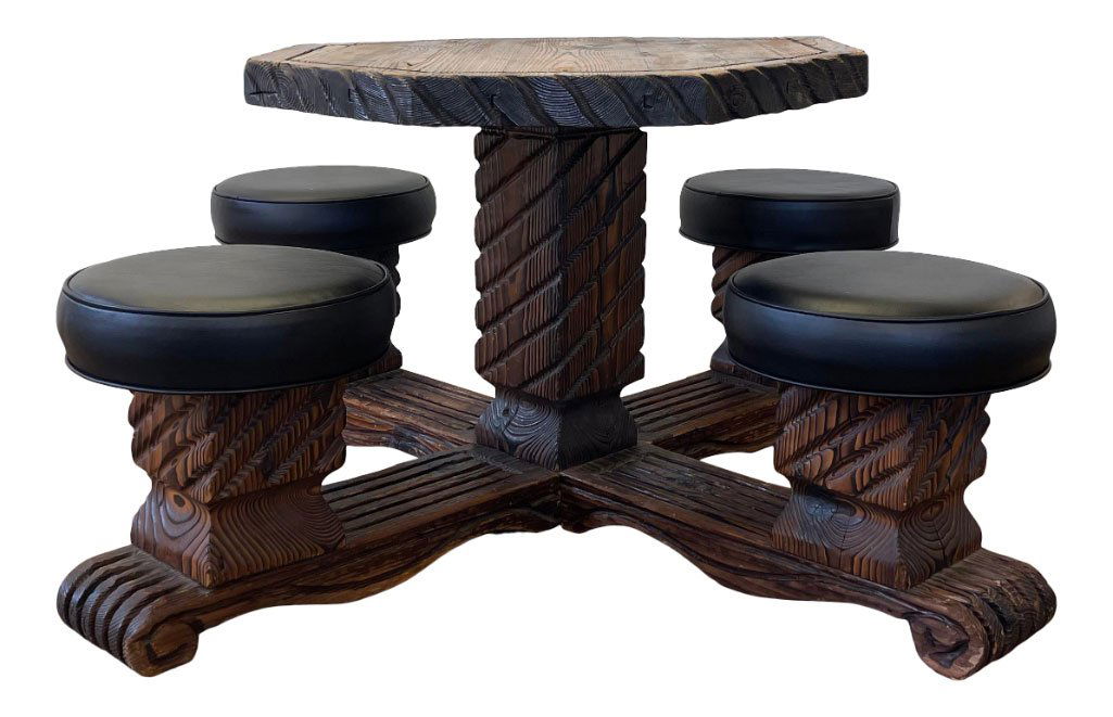 Witco Carved TIki Game Table With Swivel Stools (1 of 8)