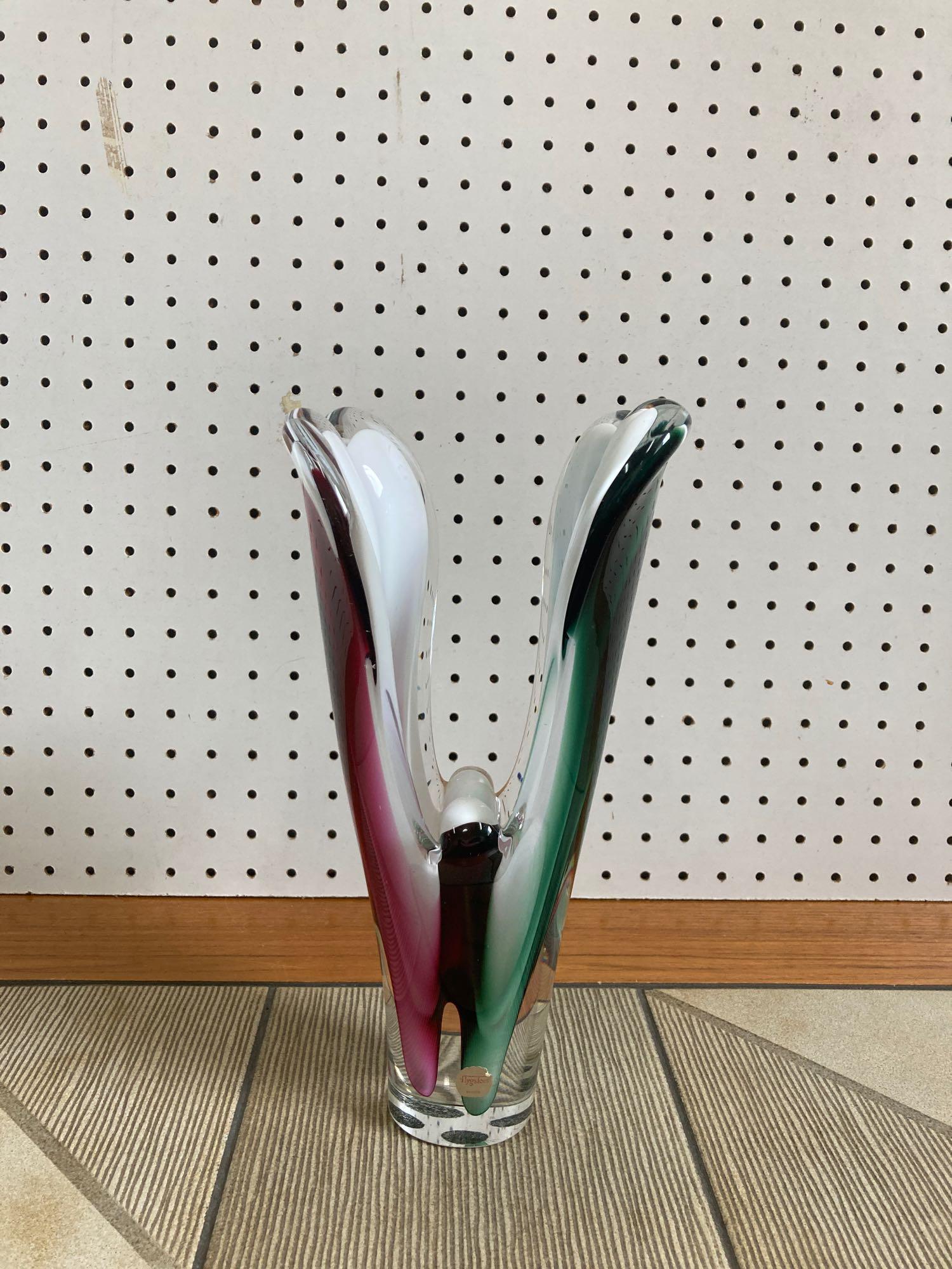 Flygsfors Art Glass Vase: (R) 12.5" Tall, 6" Wide All items in this sale were found by the Dust Shuttle traveling antiques store Shipping available call (717) 576-0778 for a quote.