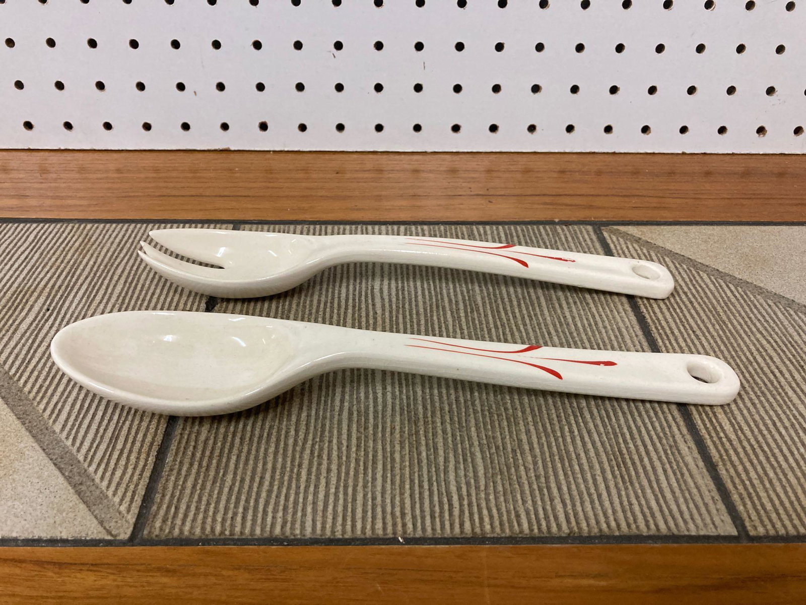 Russel Wright American Modern Fork & Spoon: (R) Russel Wright American Modern fork and spoon, 11" long. Shipping available on all items, call (717) 576-0778 for a quote.