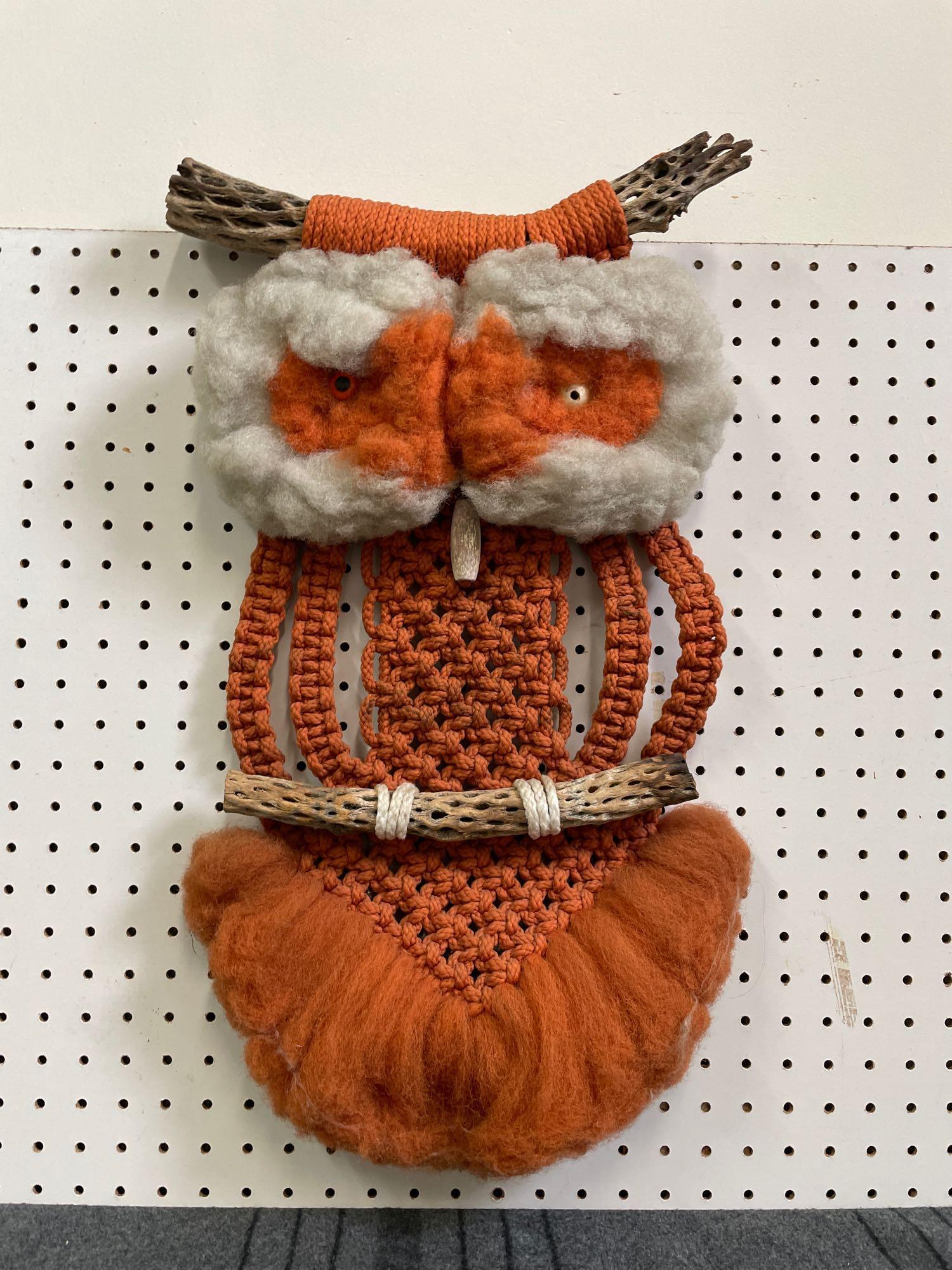Vintage Woven Orange Owl Wall Hanging (1 of 4)