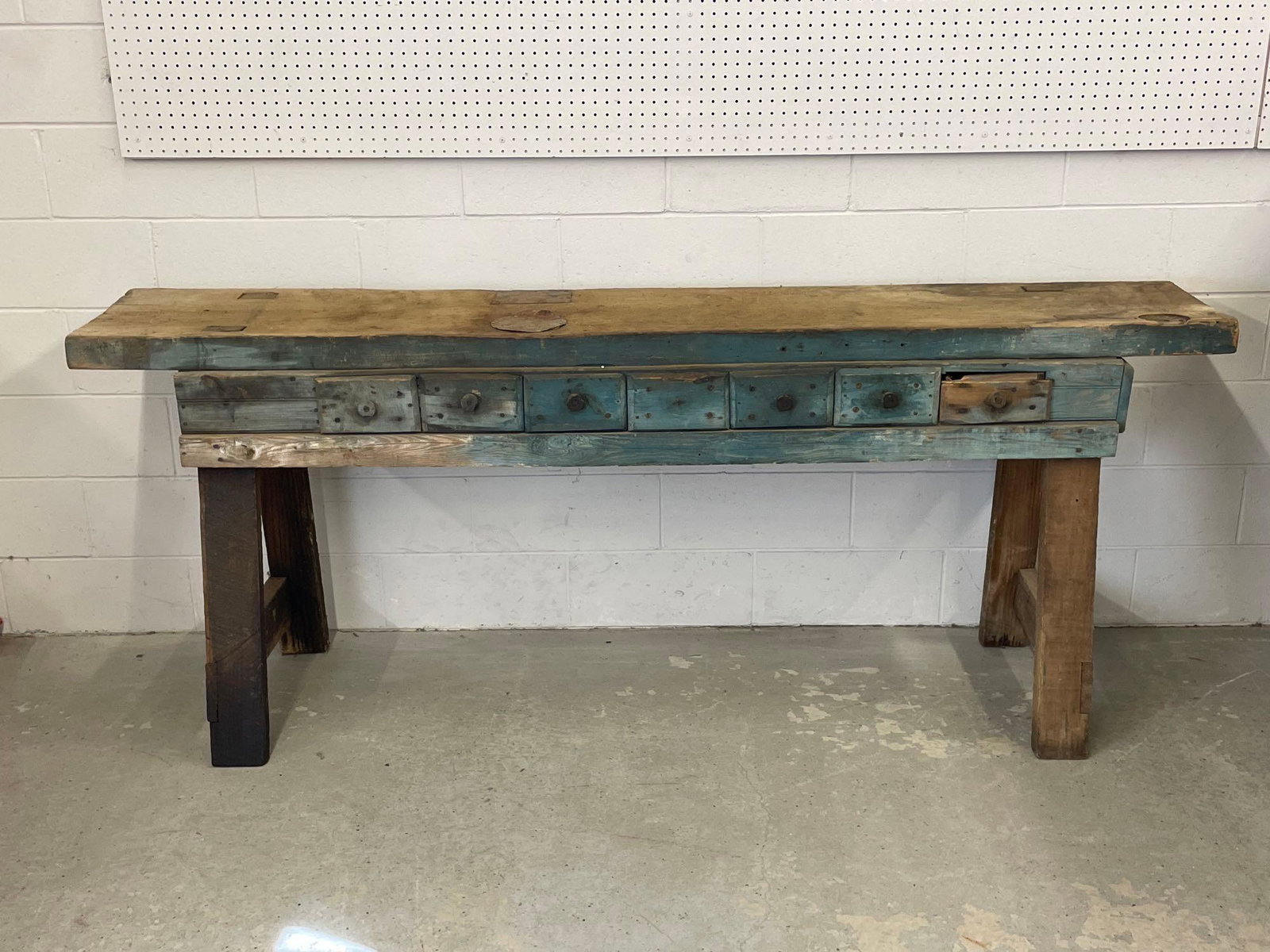 Blue Painted Workbench on Sawhorse Base (1 of 8)