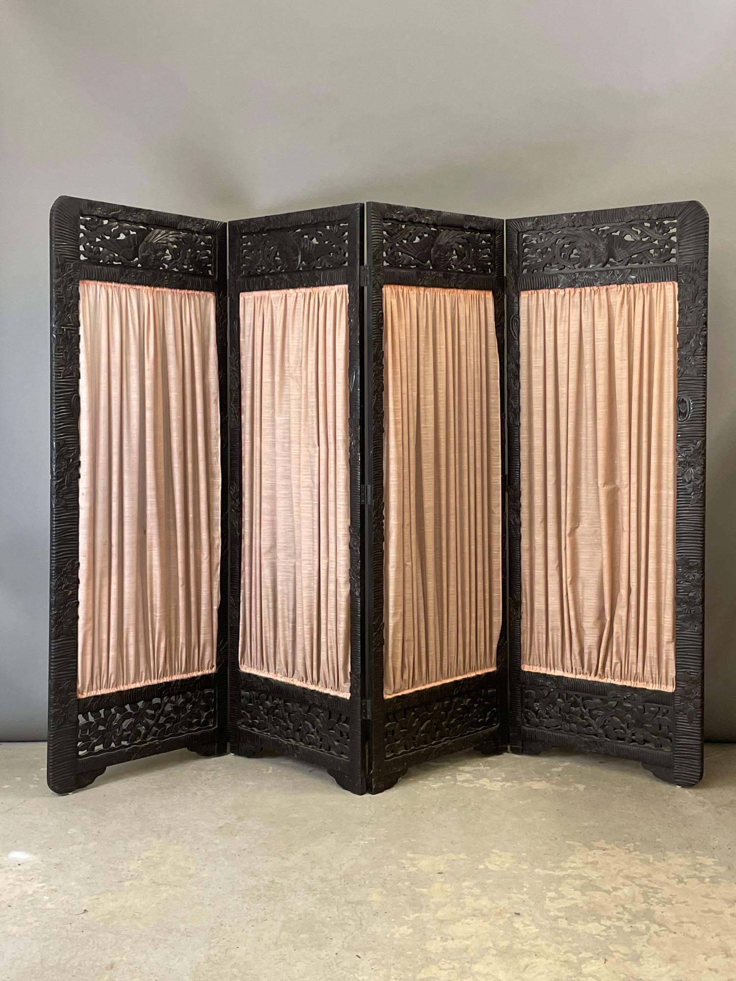 Japanese Meiji Carved Four-Panel Screen (1 of 5)