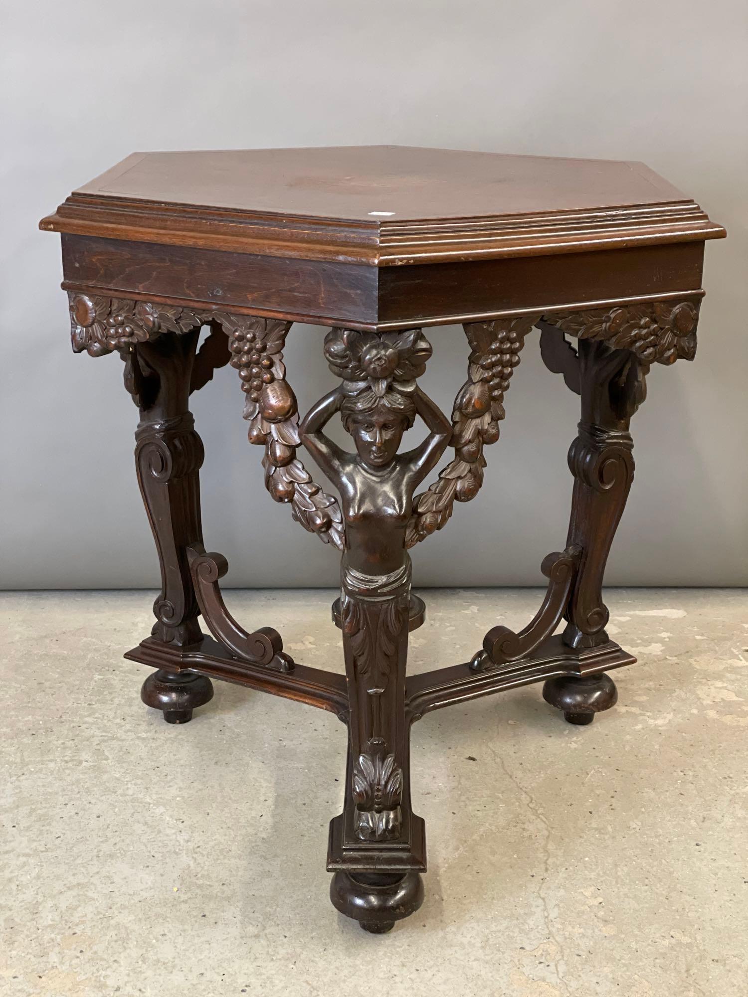 Figural Carved Mahogany Parlor Table (1 of 7)