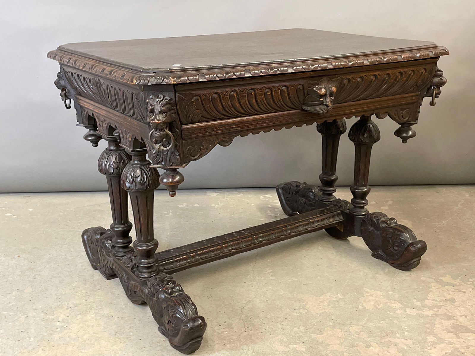 19th C. Continental Carved Oak Library Table (1 of 6)