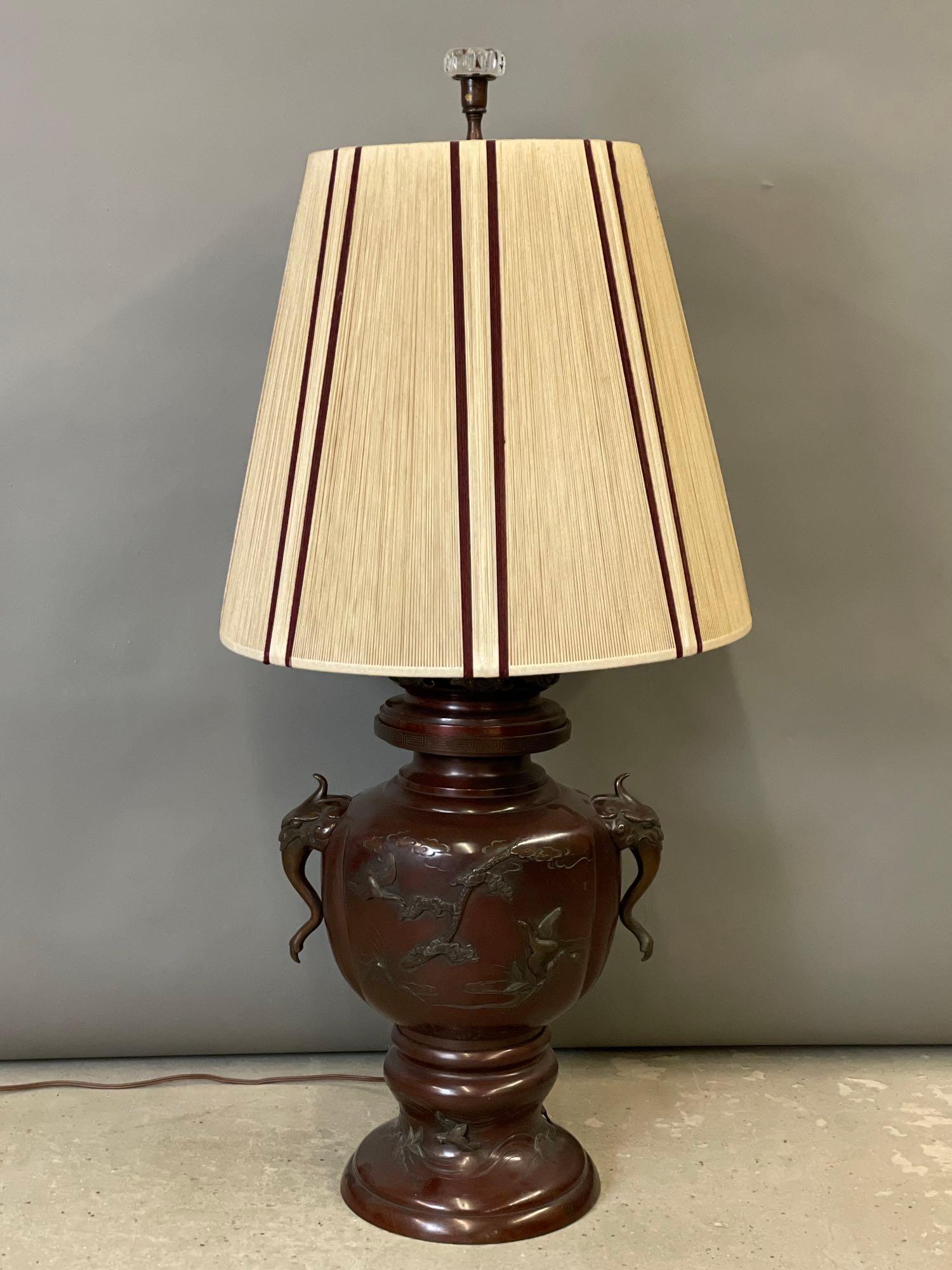 Japanese Meiji Bronze Table Lamp (1 of 8)