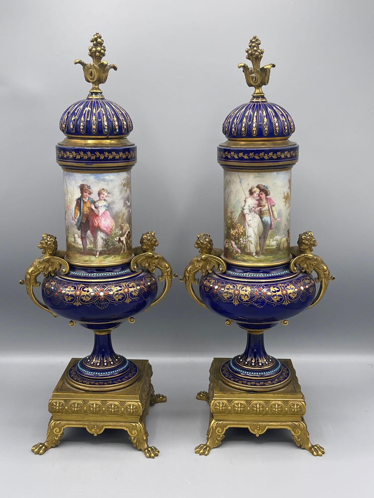 Pair of Signed Lidded Porcelain Urns (1 of 11)