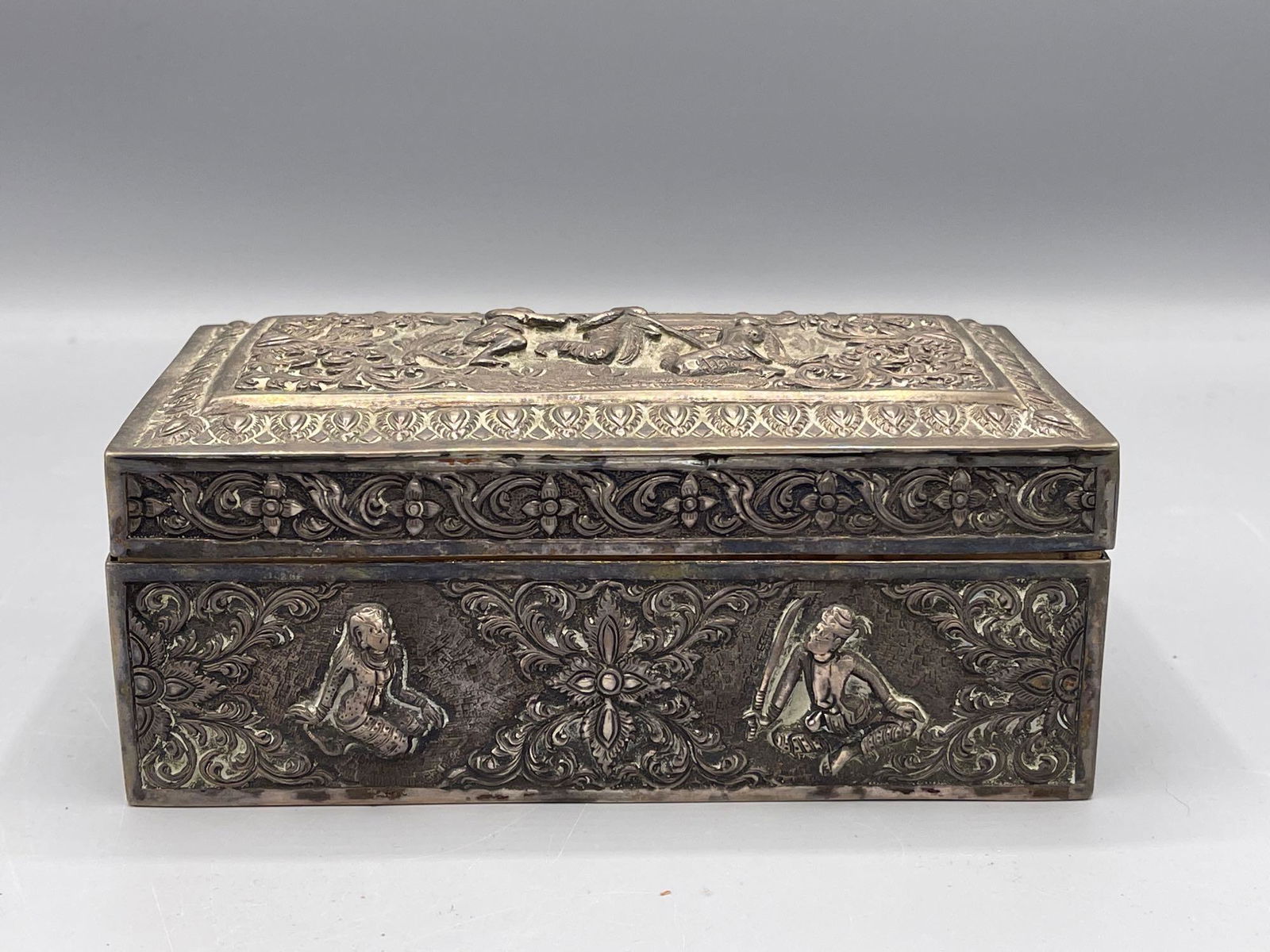 アンティーク Mandalay Box マンダレーボックス　金属装飾 Mandalay Box - Teak & Brass Colonial Victorian - Yola Gray