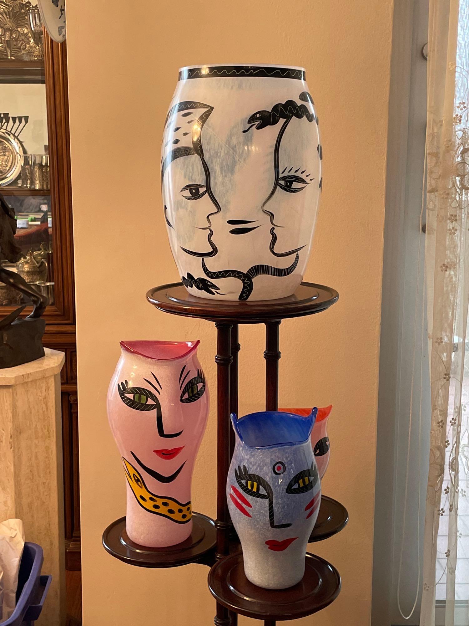 Four Kosta Boda Art Glass Face Vases (1 of 6)