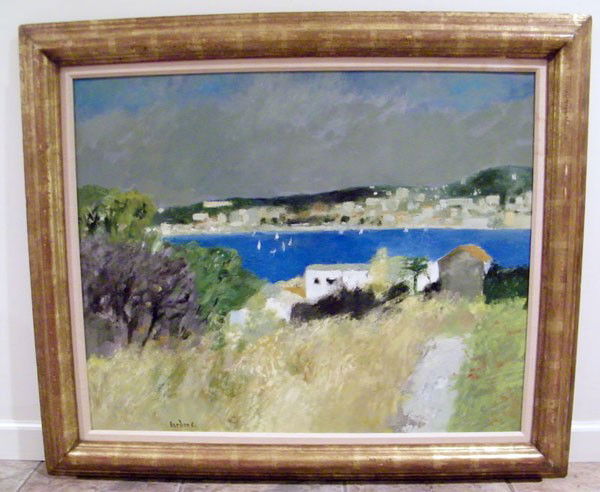 Guy Bardone, Oil/Canvas: Guy Bardone (France, 1927 - ). Oil/canvas, Regates au Ciel Gis, Bandol. Findlay Gallery label. 31" x 35".