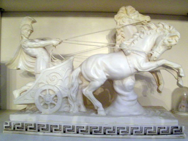 A. Santini. Alabaster Statue of Charioteer.: A. Santini. Alabaster statue of charioteer. 11" tall, 15" long.