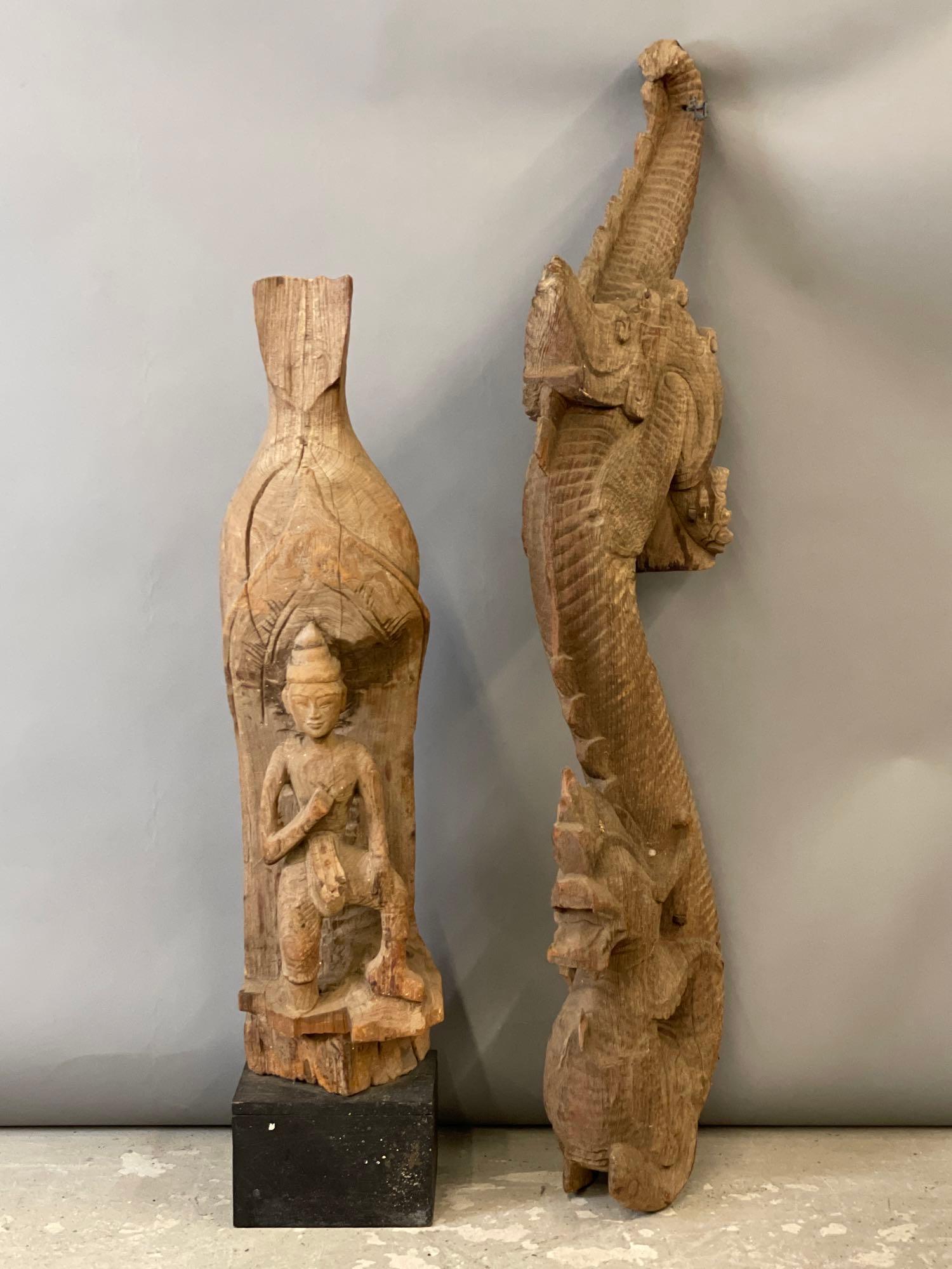 Two Burmese Temple Fragment Carvings (1 of 6)