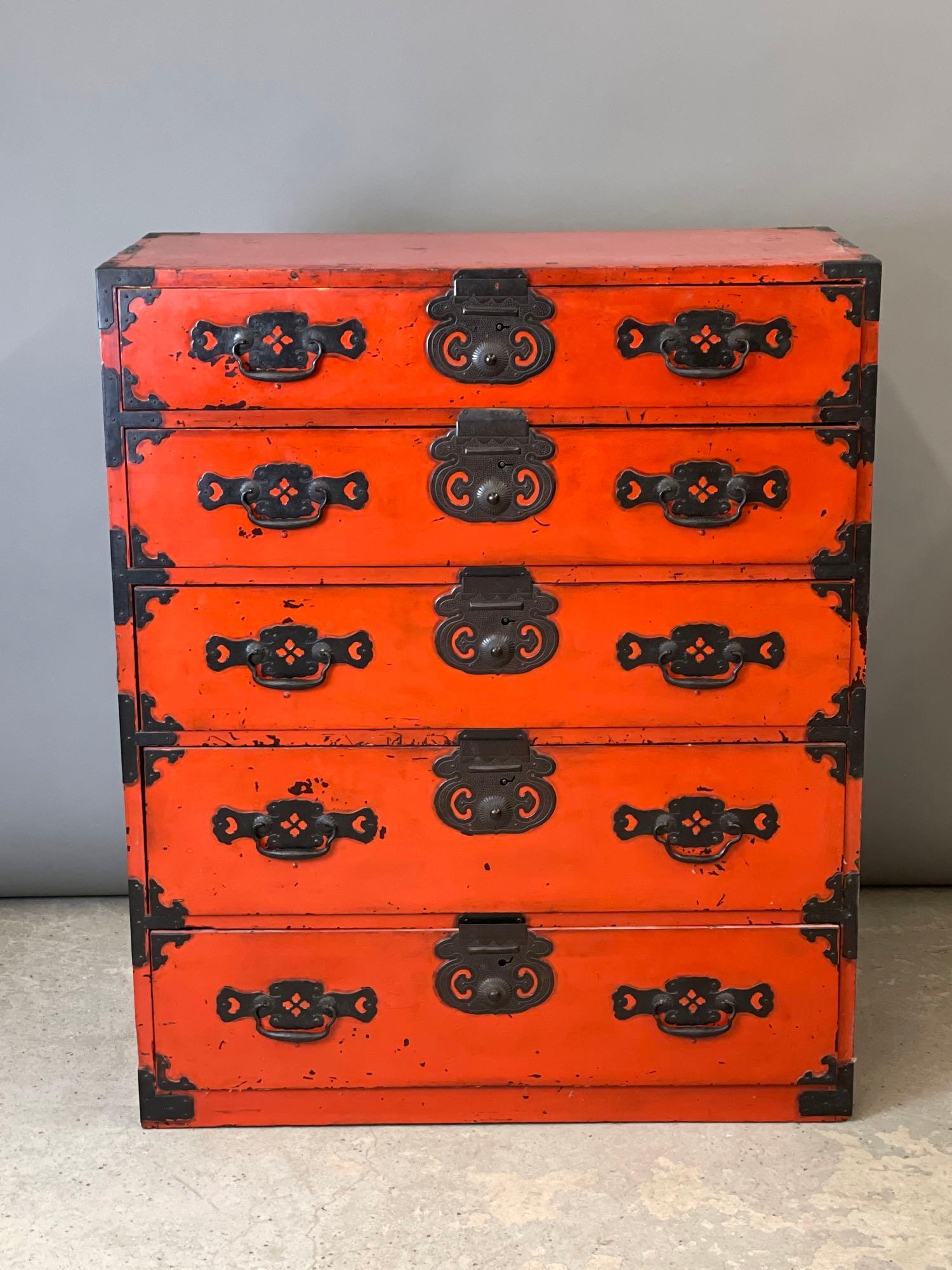 Red Lacquered Japanese Tansu Chest (1 of 6)