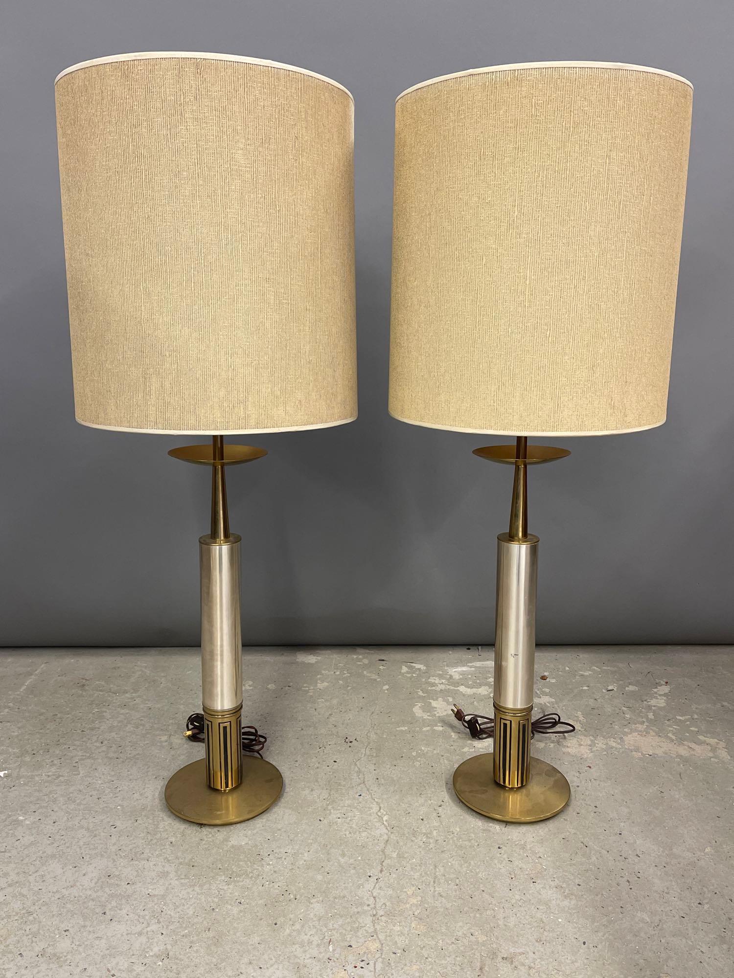 Pair of MCM Chrome and Brass Lamps (1 of 5)